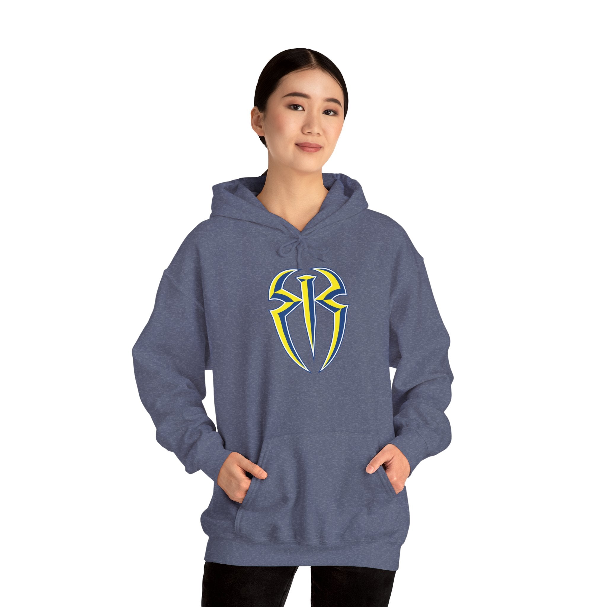 Roman Reigns White-Blue-Yellow Design Hoodies, Gift for Her - Gift for Him, Sports Fan Wrestling Unisex Hooded Sweatshirt, Casual Outwear