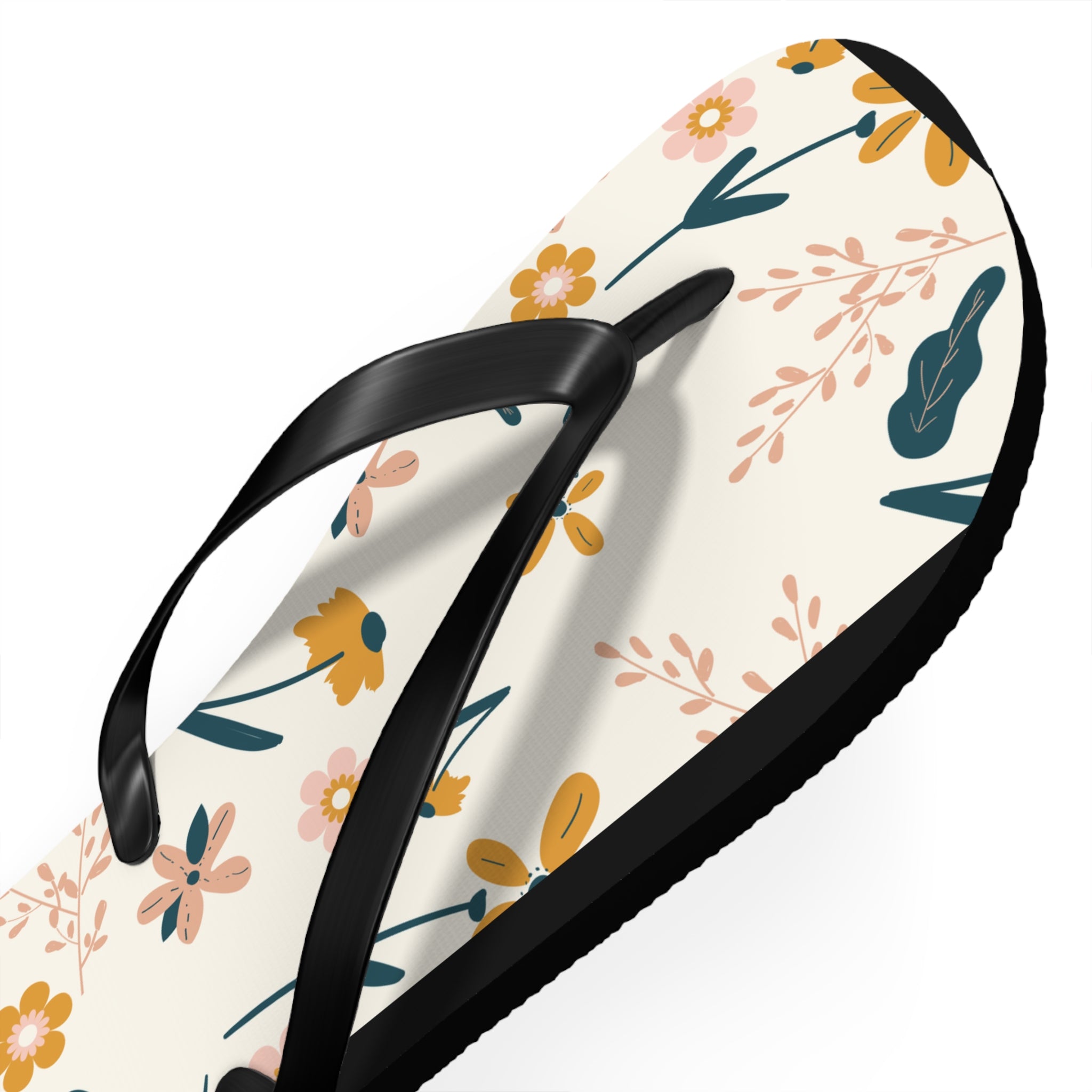 Cream and Orange Creative Floral, Flip Flops for Women, Cute Designs, Everyday Use, Indoor Sleepers