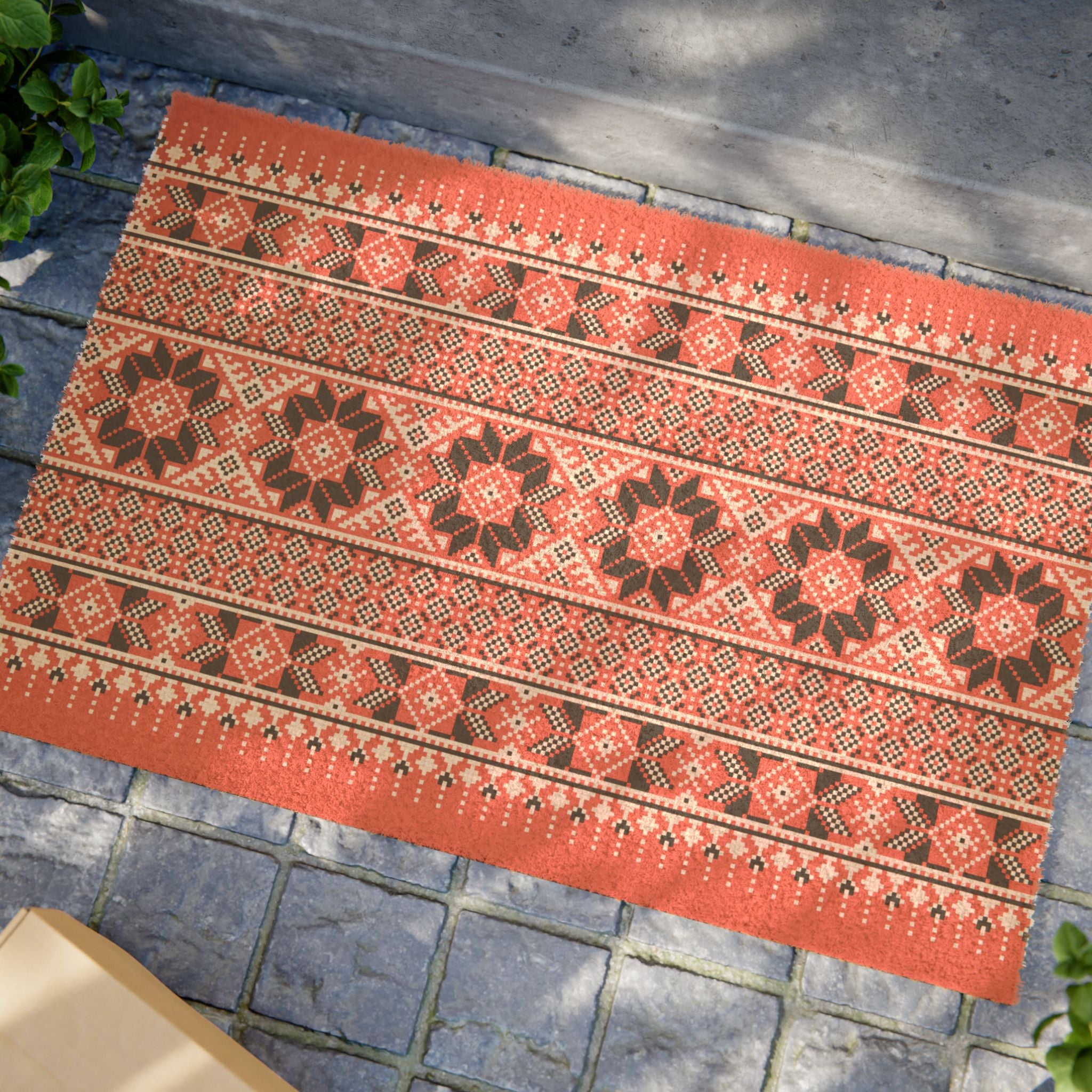 Ethnic Traditional Pattern, Coir Doormat, Welcome Mat for Front Door Decor, Floor Mats with Non-Slip Backing, Home Office