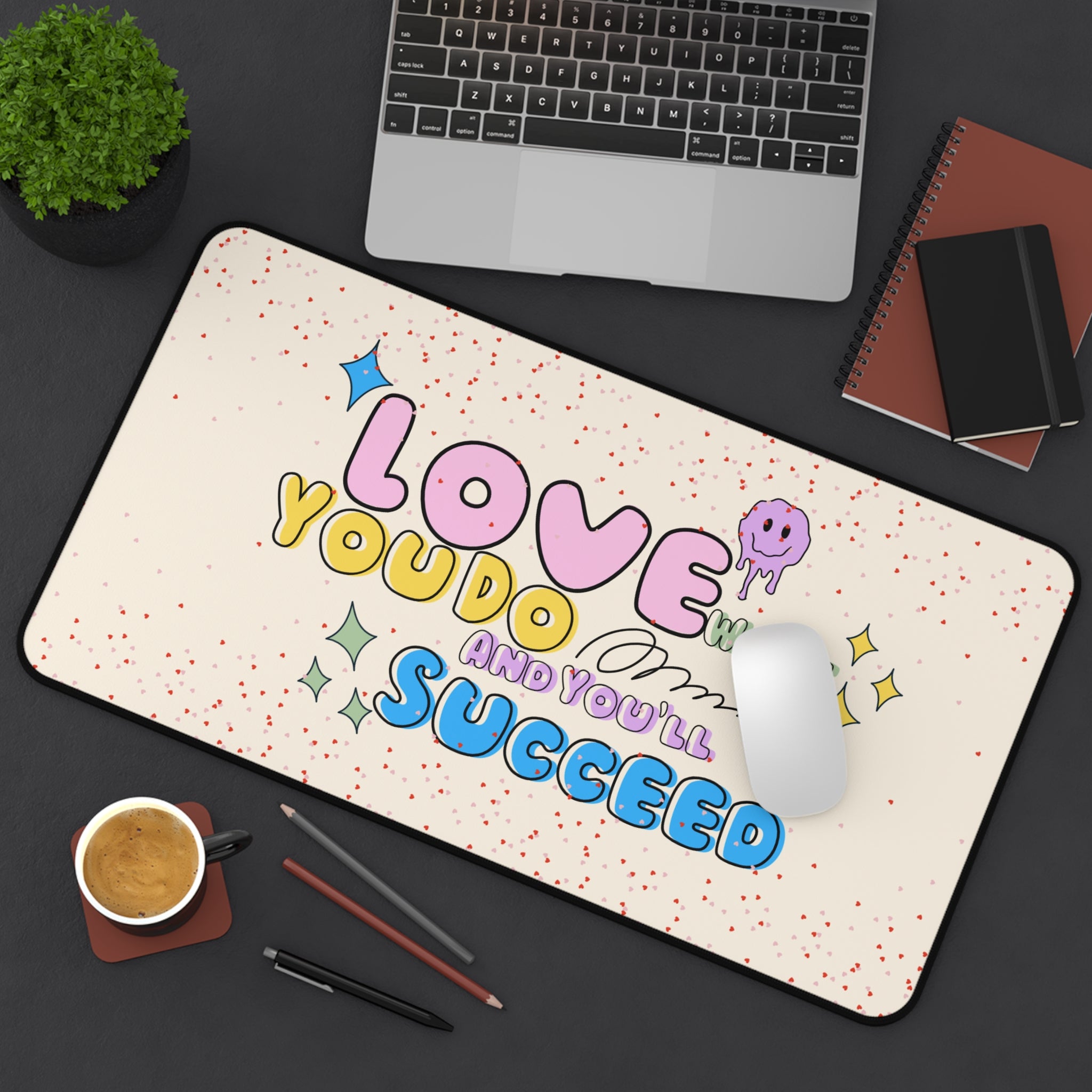 Love What You Do, Valentines Gift, Mouse Pad, Desk Matt for Desktop, Cute Desk Pad Mat, XXL Large Mouse Pad for Desk, Anti-Slip Big Mousepad with Stitched Edges, Keyboard Pad Mouse Mat for Computer