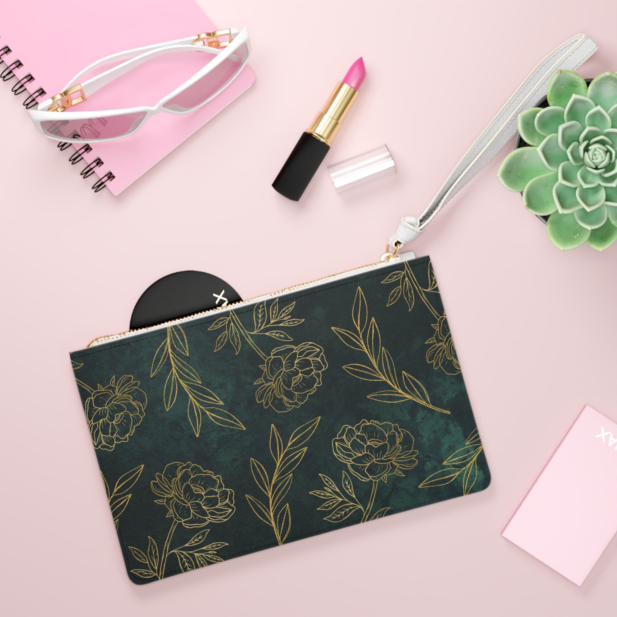 Green Gold Clutch Bag - Valentines Gift, Cute Design,  Women Wallet Wristlet Clutch, Purses for Women Wristlet, Handbags Small Wallet Purses, Ladies Gifts