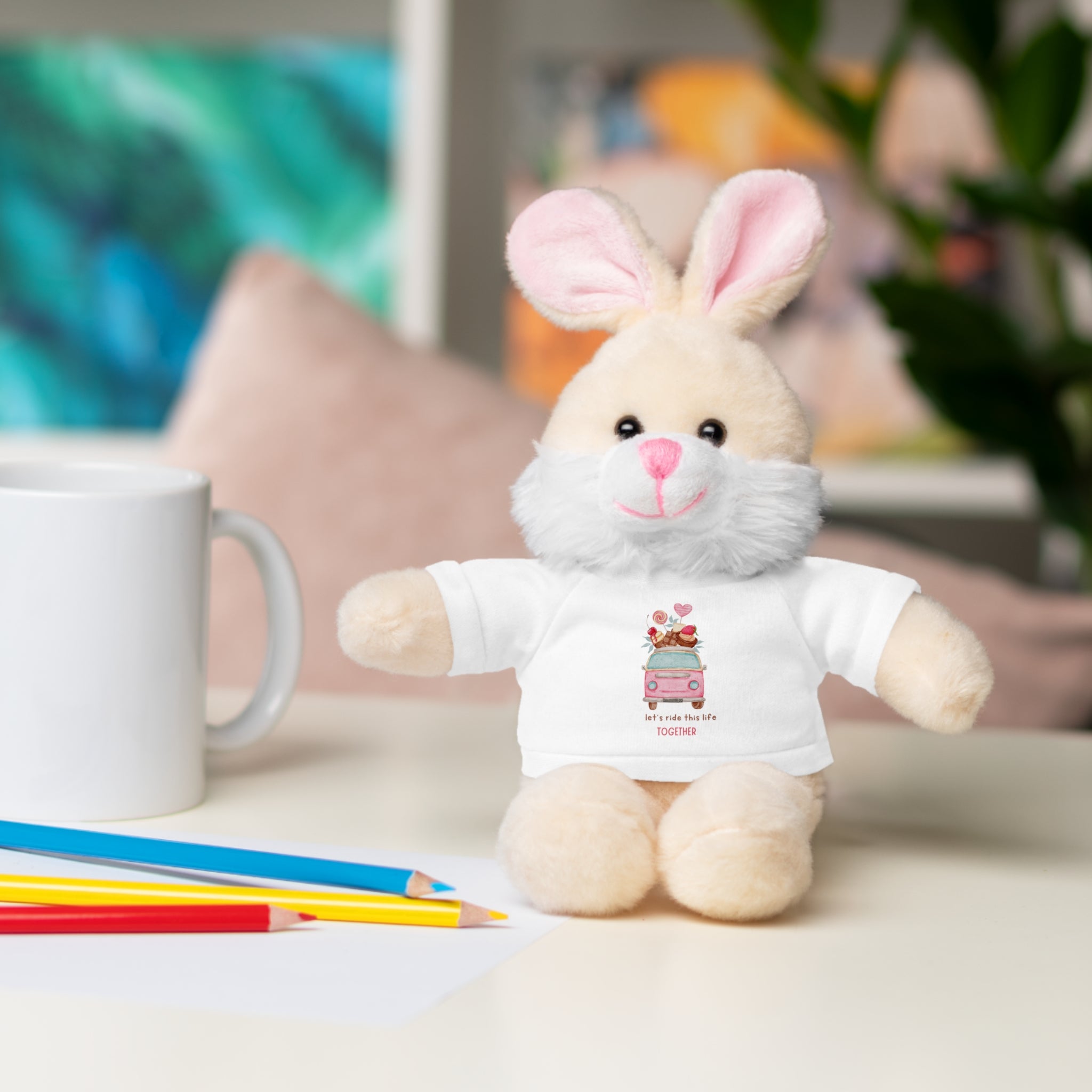 Colorful Bus with Sweet Treats Valentines Day Gifts for Her Him Kids Girlfriend Boyfriend Wife Mom Fiancée, Valentines Gifts for Women, Valentine's Day Teddy Bear, Funny Cute Stuffed Animal Plush Present for Birthday