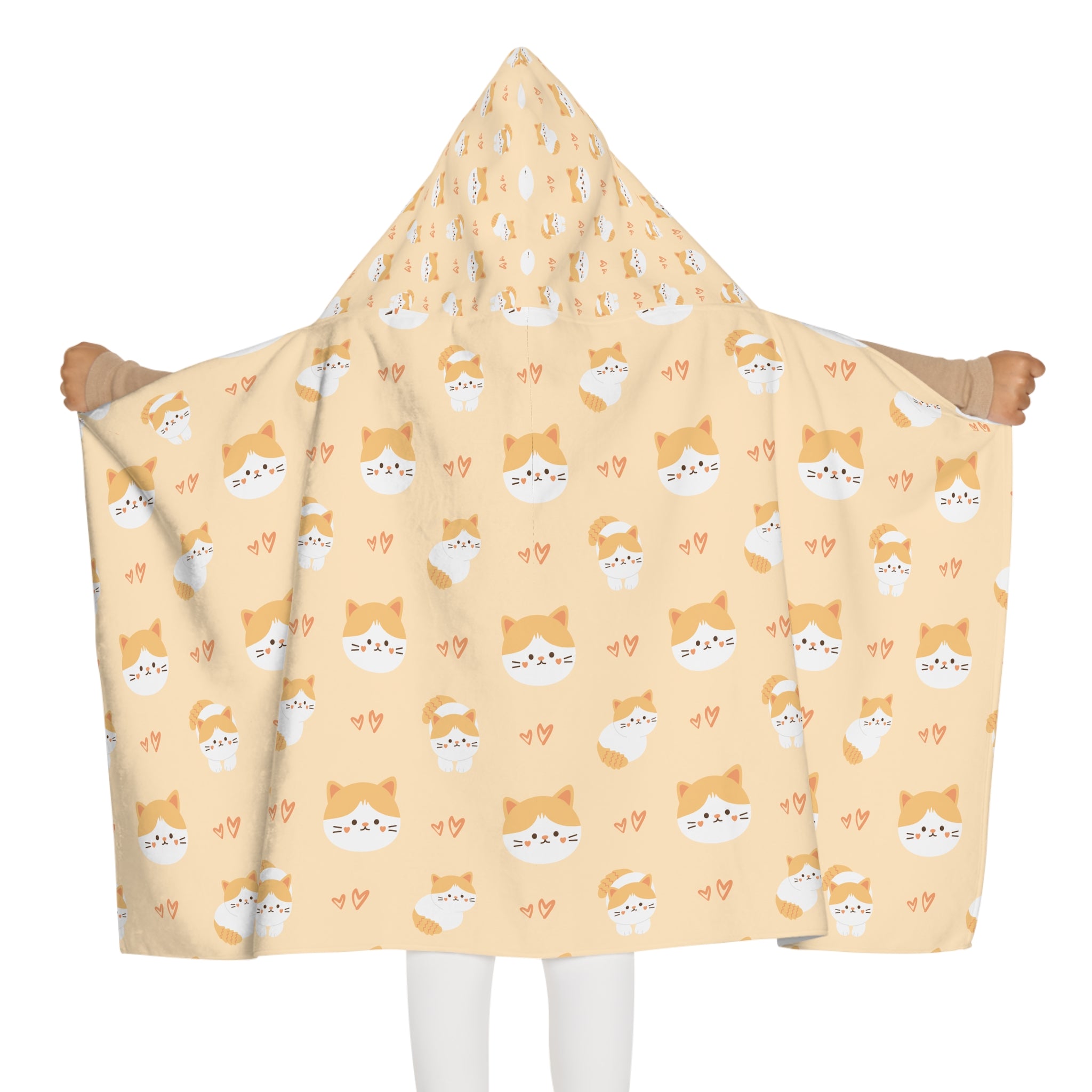 White and Yellow Cute Cat Kids Hooded Towel, Cute Designs - Youth Hooded Towel