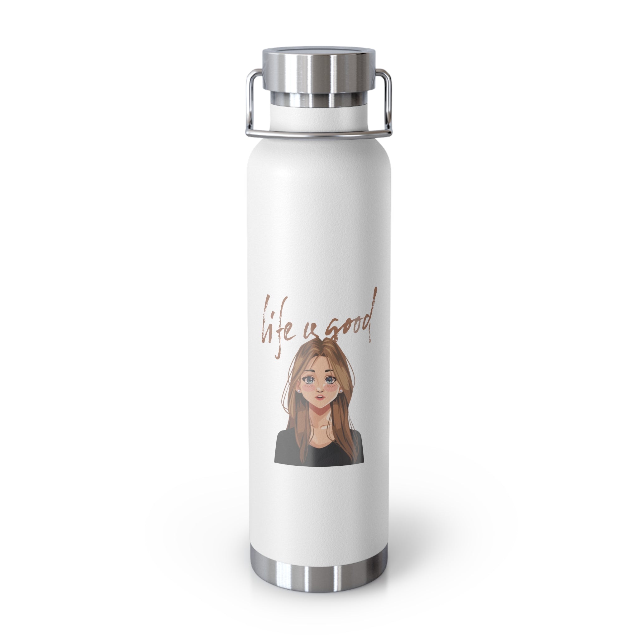 "Life is Good" Copper Water Bottle, Inspirational Quote, Gift Tumbler, 22oz, Motivational Drinkware, Stainless Steel Thermos