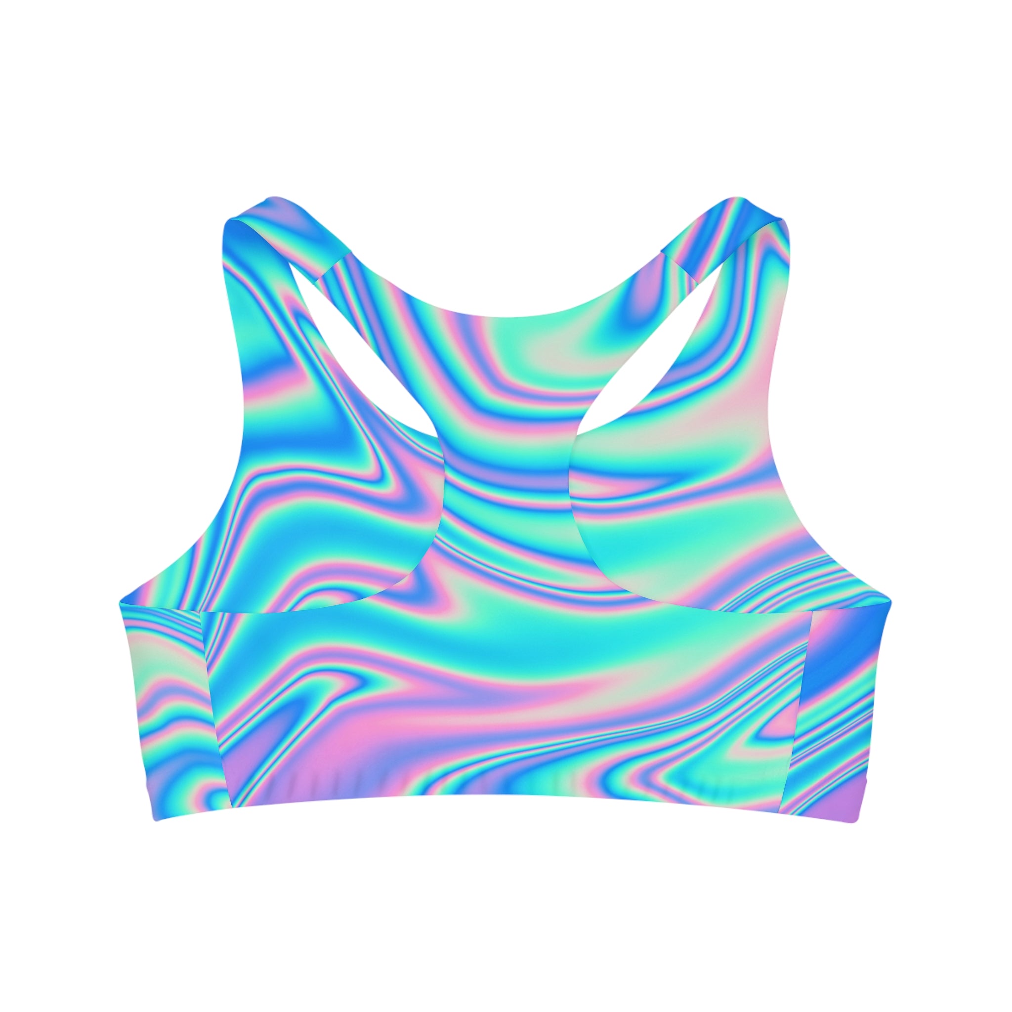 Blue and Pink Gradient Seamless, Racerback Sports Bra for Women - High Impact Workout Crop Tank Top