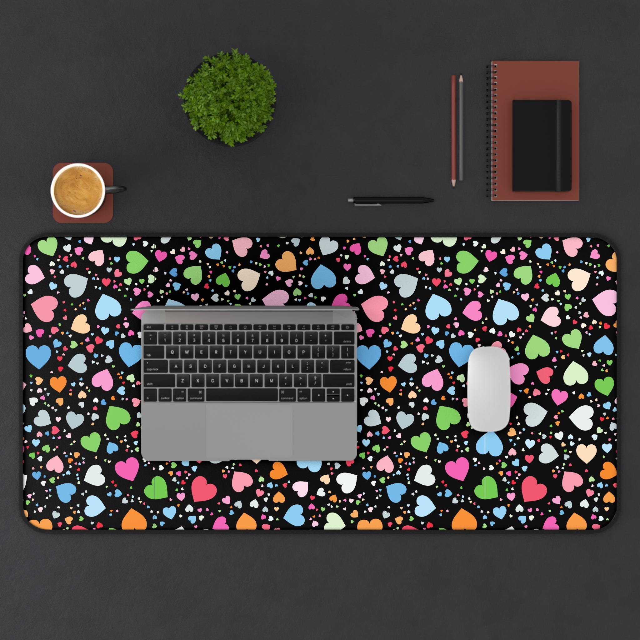 Colorful Heart Pattern, Valentines Gift, Mouse Pad, Desk Matt for Desktop, Cute Desk Pad Mat, XXL Large Mouse Pad for Desk, Anti-Slip Big Mousepad with Stitched Edges, Keyboard Pad Mouse Mat for Computer