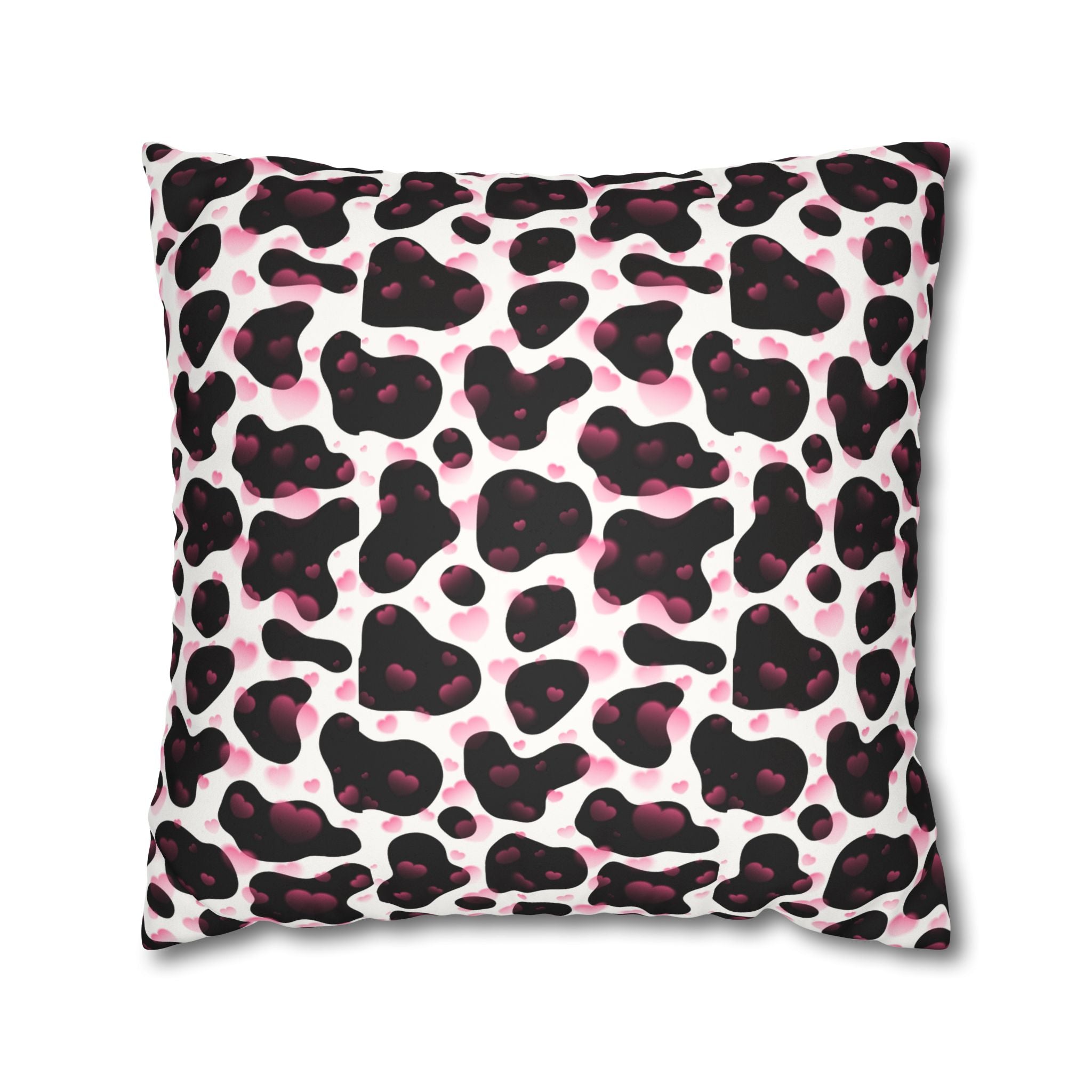 Square Pillowcase -Cow Pattern and Hearts Valentines - Decorative Pillows Cushion Covers for Couch Chair Bedroom Valentines Decorative, Faux Suede, Home Decor