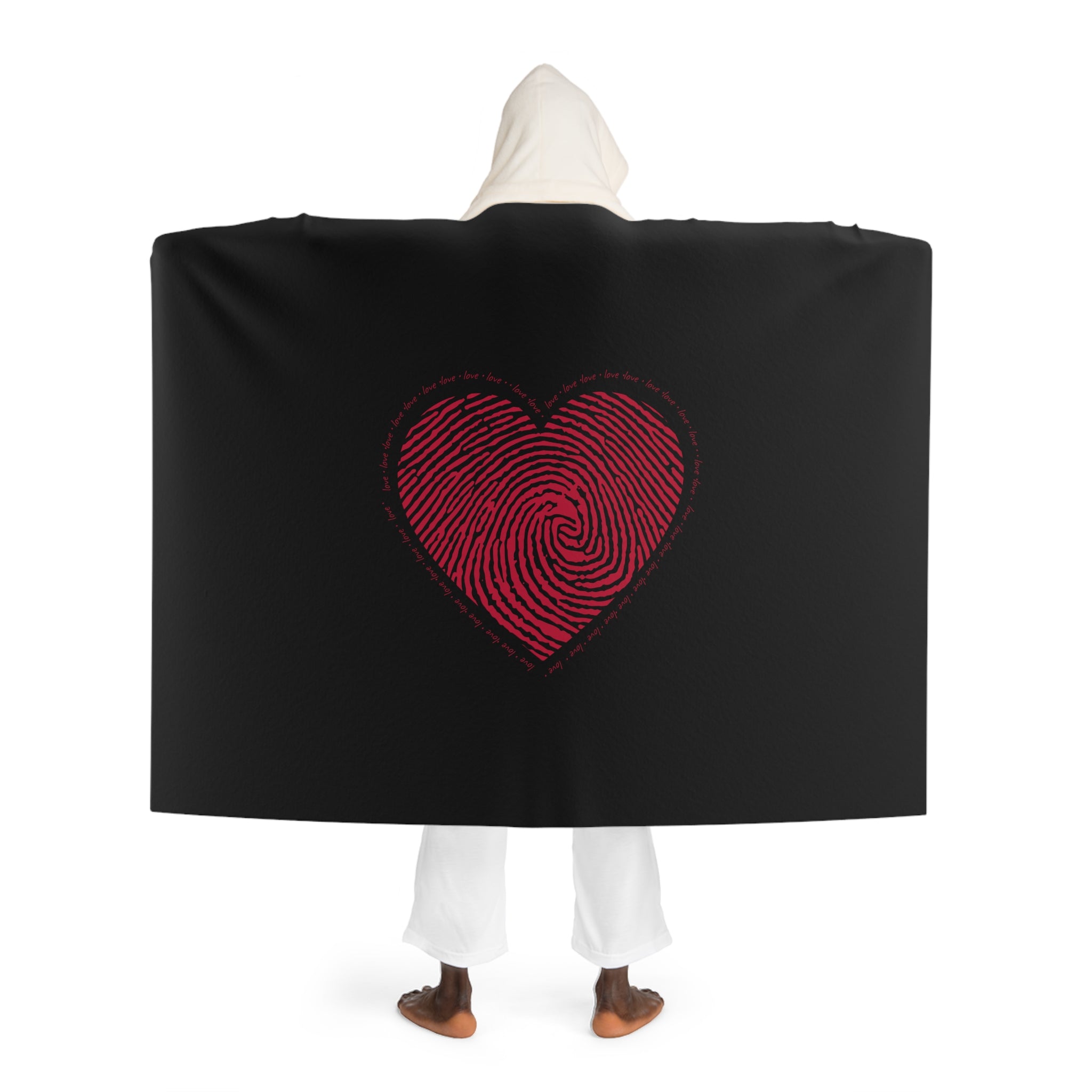 Heart and Black Sherpa Fleece Hoodie Blanket - Valentines Day Gifts for Her, Wife, Anniversary, Wearable Blanket, Birthday Gifts, Hooded Blanket