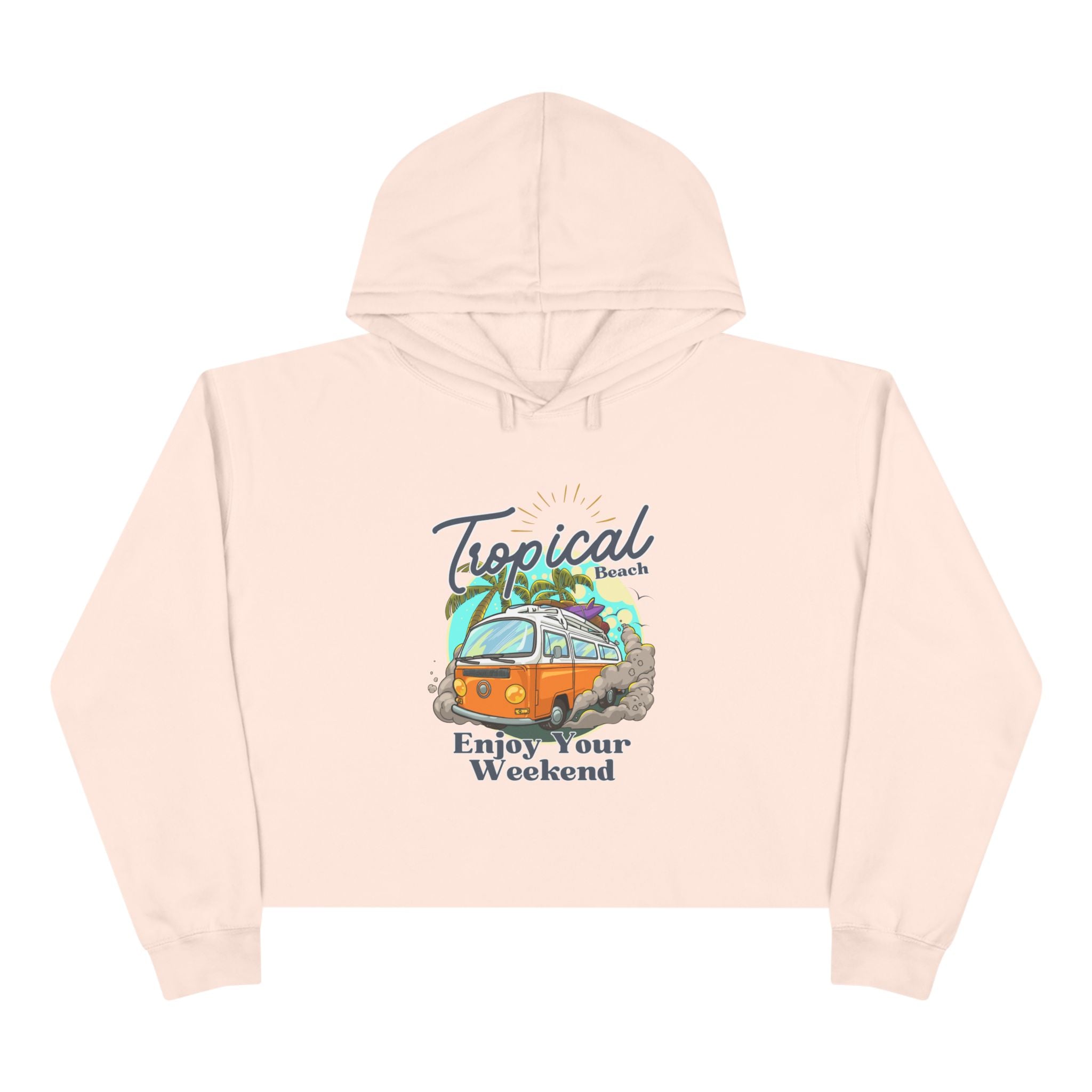 Tropical Casual Hoodie, Women's Cropped Sweatshirt Fleece Pullover, Crop Hoodie for Women, Long Sleeve Crop Top, Cozy Cropped Hooded