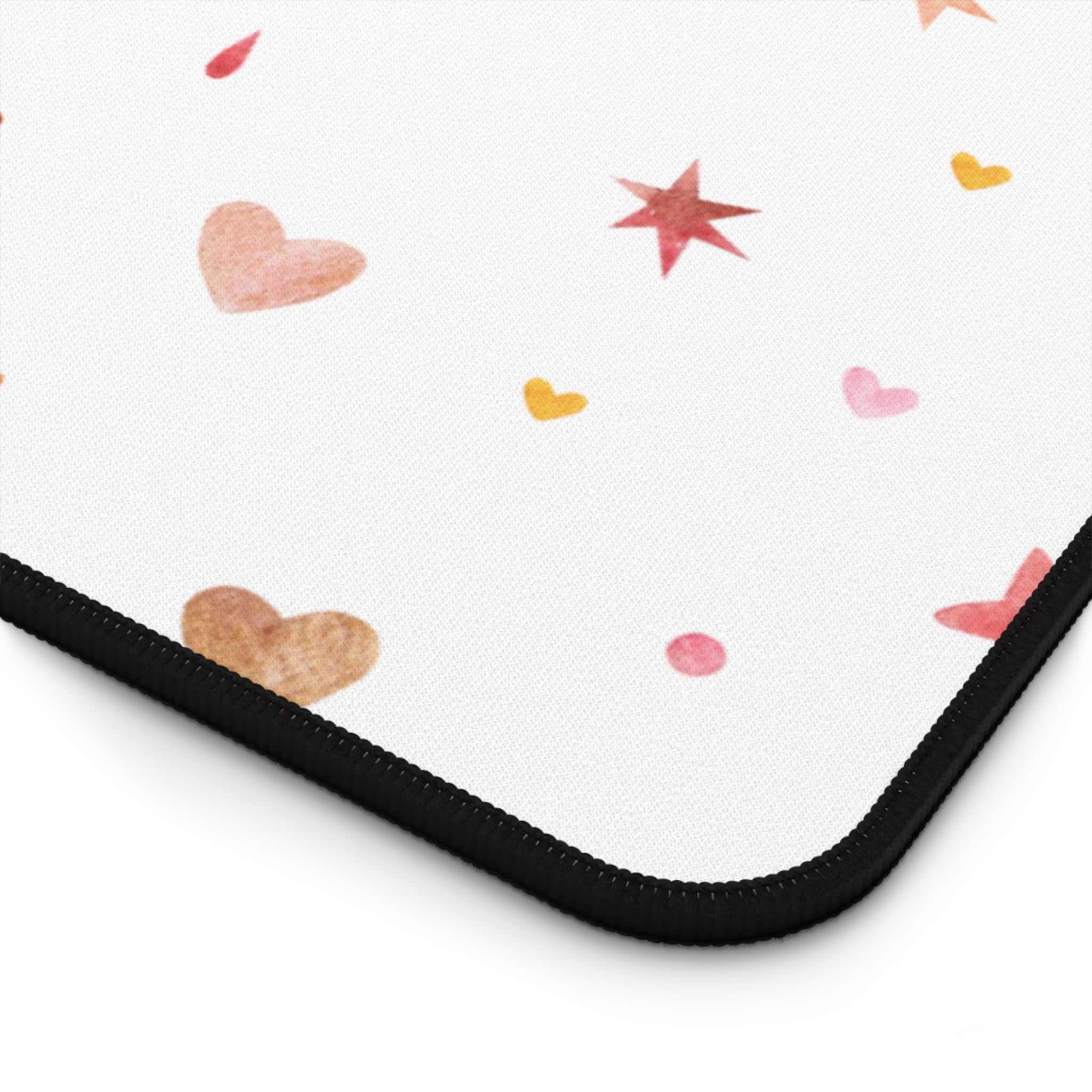 Beige And White Cute Hearts Dots And Stars, Valentines Gift, Mouse Pad, Desk Matt for Desktop, Cute Desk Pad Mat, XXL Large Mouse Pad for Desk, Anti-Slip Big Mousepad with Stitched Edges, Keyboard Pad Mouse Mat for Computer