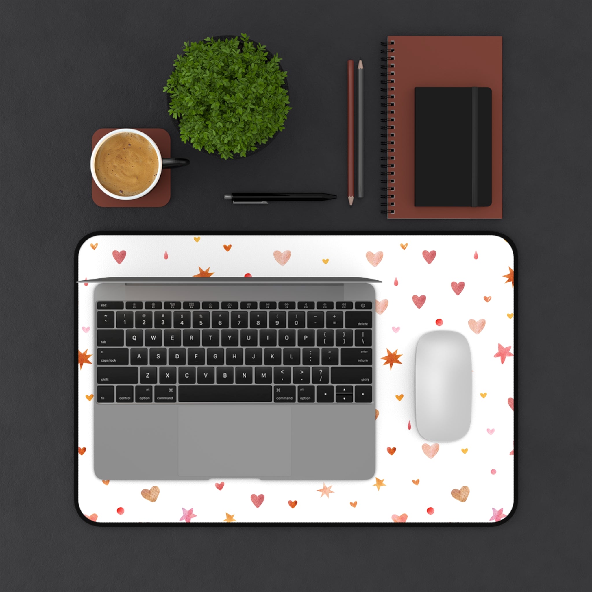 Beige And White Cute Hearts Dots And Stars, Valentines Gift, Mouse Pad, Desk Matt for Desktop, Cute Desk Pad Mat, XXL Large Mouse Pad for Desk, Anti-Slip Big Mousepad with Stitched Edges, Keyboard Pad Mouse Mat for Computer