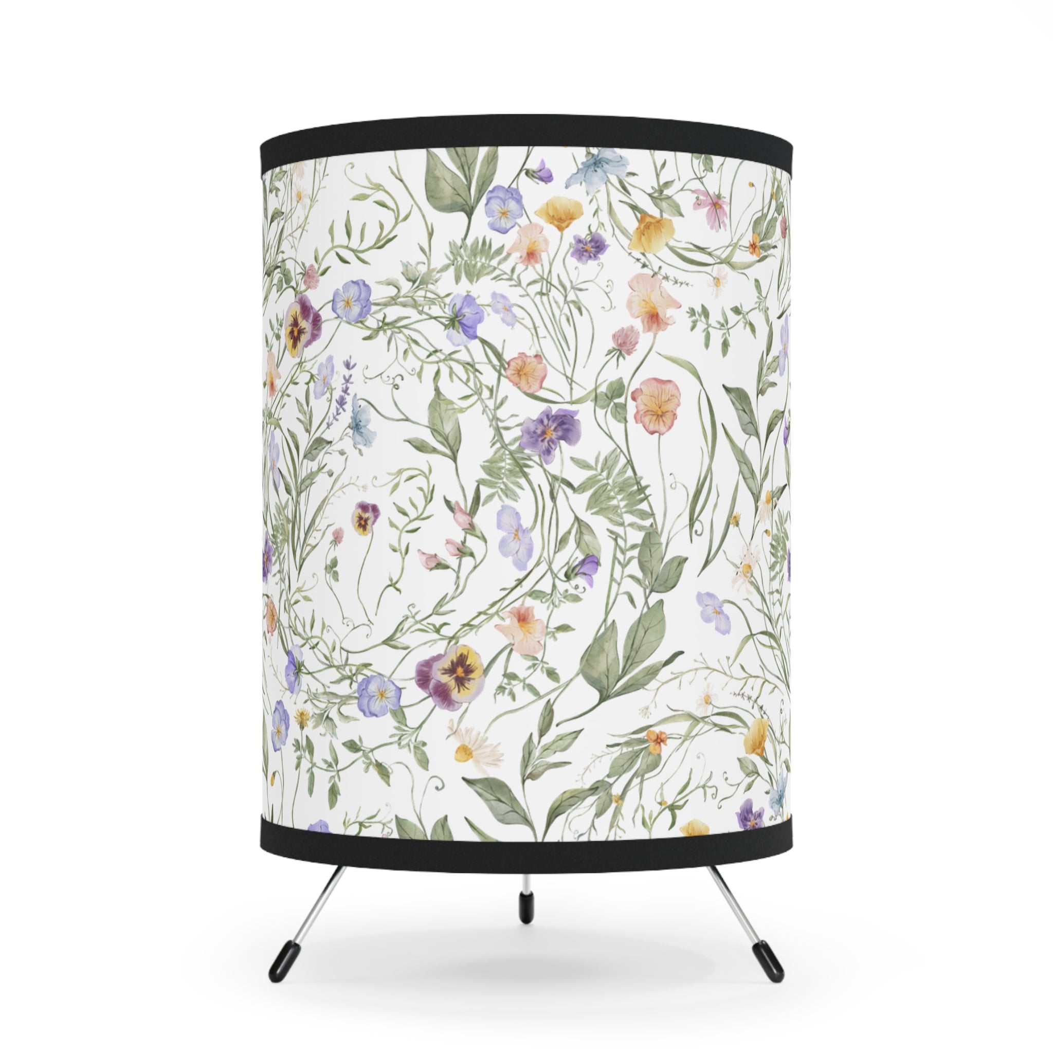 Purple White Illustrated Floral Lamp, Desk Lamp for Bedroom, Living Room, Modern Style, Floral Bedside Lamp, Home Decor