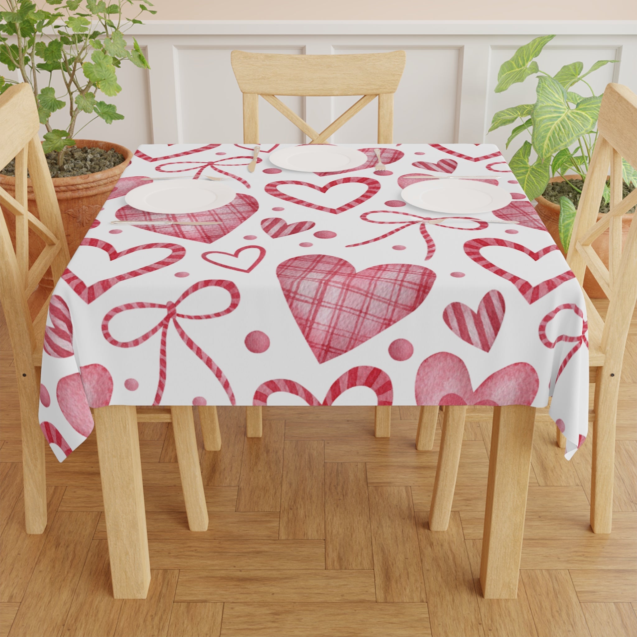 Pink And Red Hearts Valentine's Day Tablecloth, Romantic Table Cover, Washable Tablecloth for Party, Picnic, Dinner Date Decor, Valentines Day