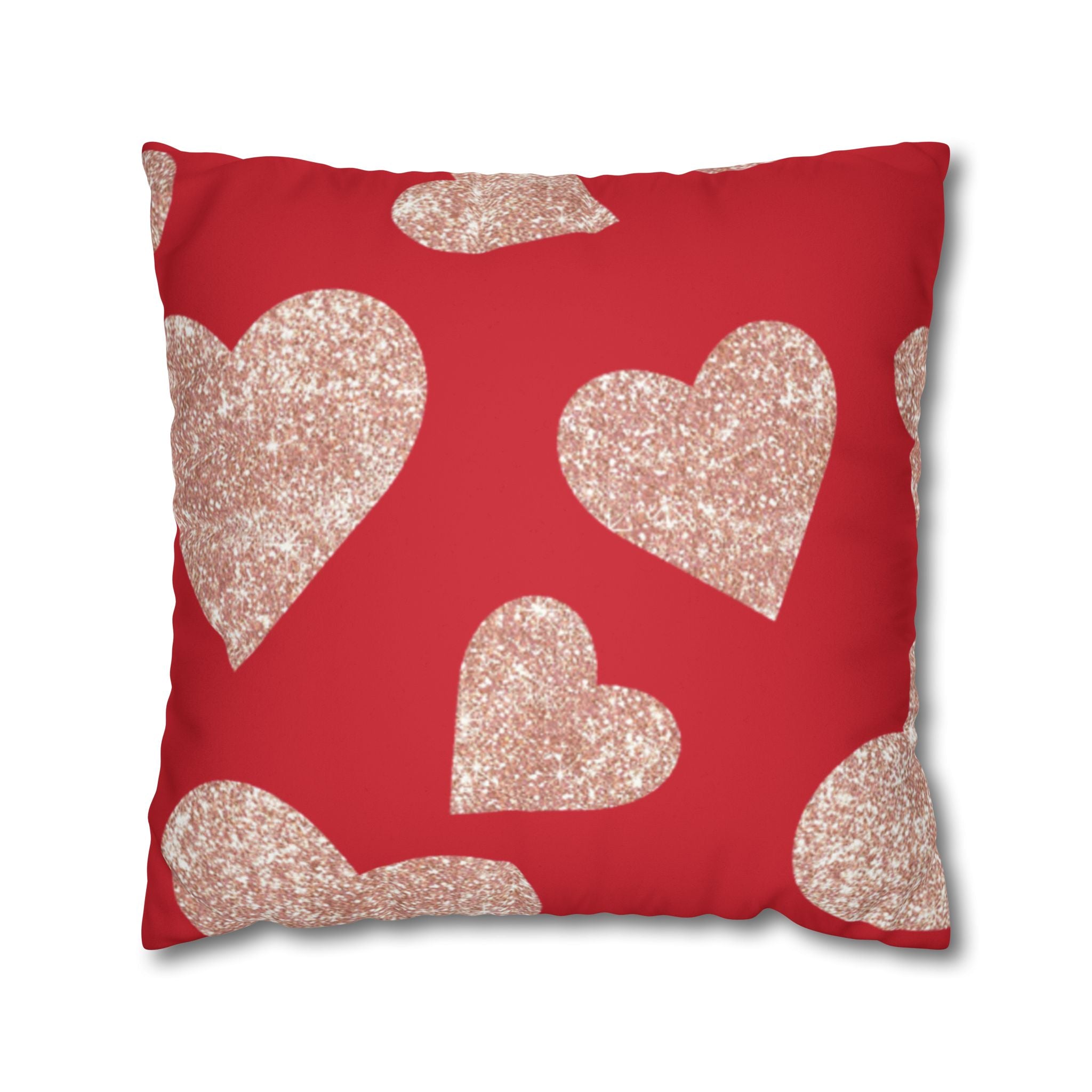 Square Pillowcase - Red and Gold Heart - Decorative Pillows Cushion Covers for Couch Chair Bedroom Valentines Decorative, Faux Suede, Home Decor