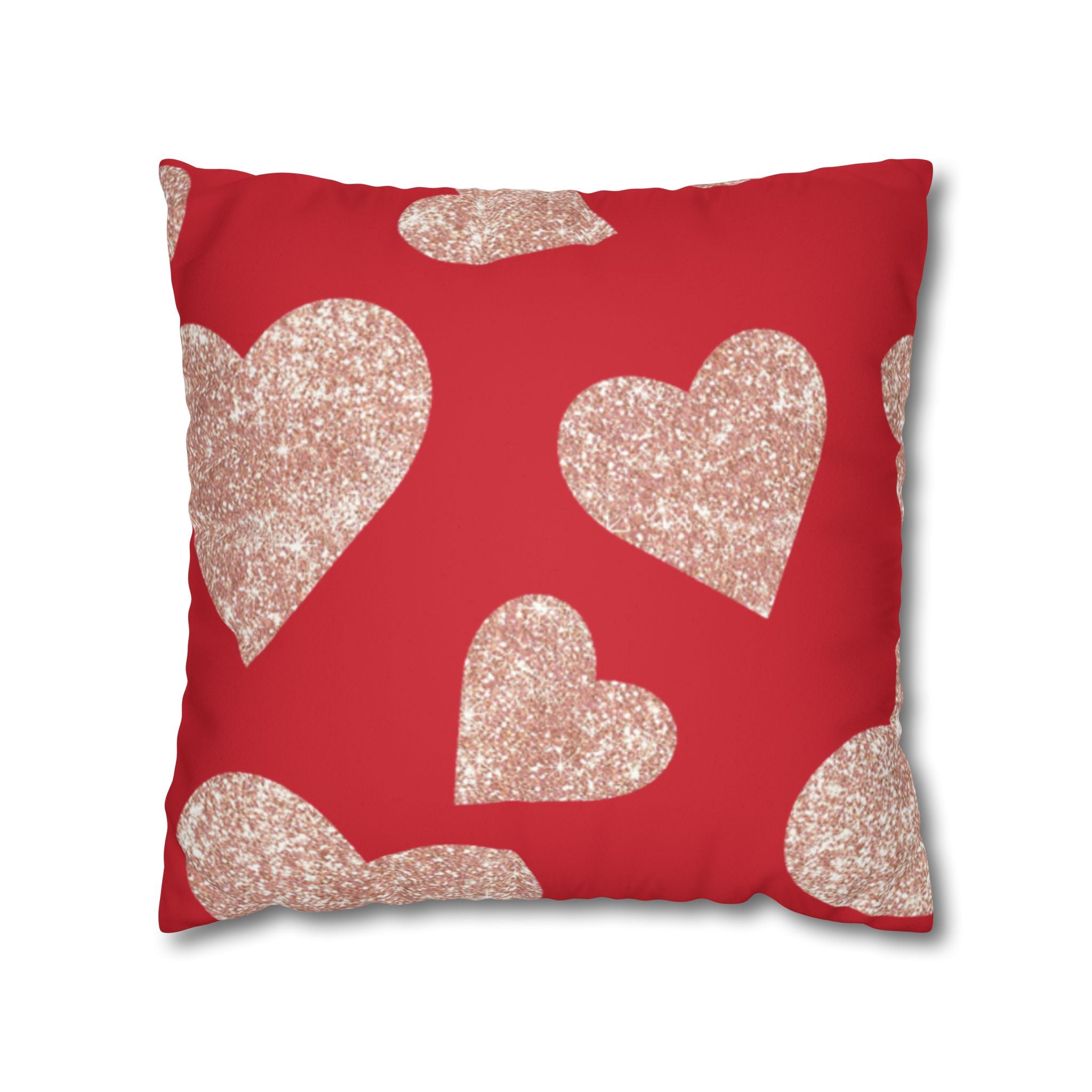 Square Pillowcase - Red and Gold Heart - Decorative Pillows Cushion Covers for Couch Chair Bedroom Valentines Decorative, Faux Suede, Home Decor