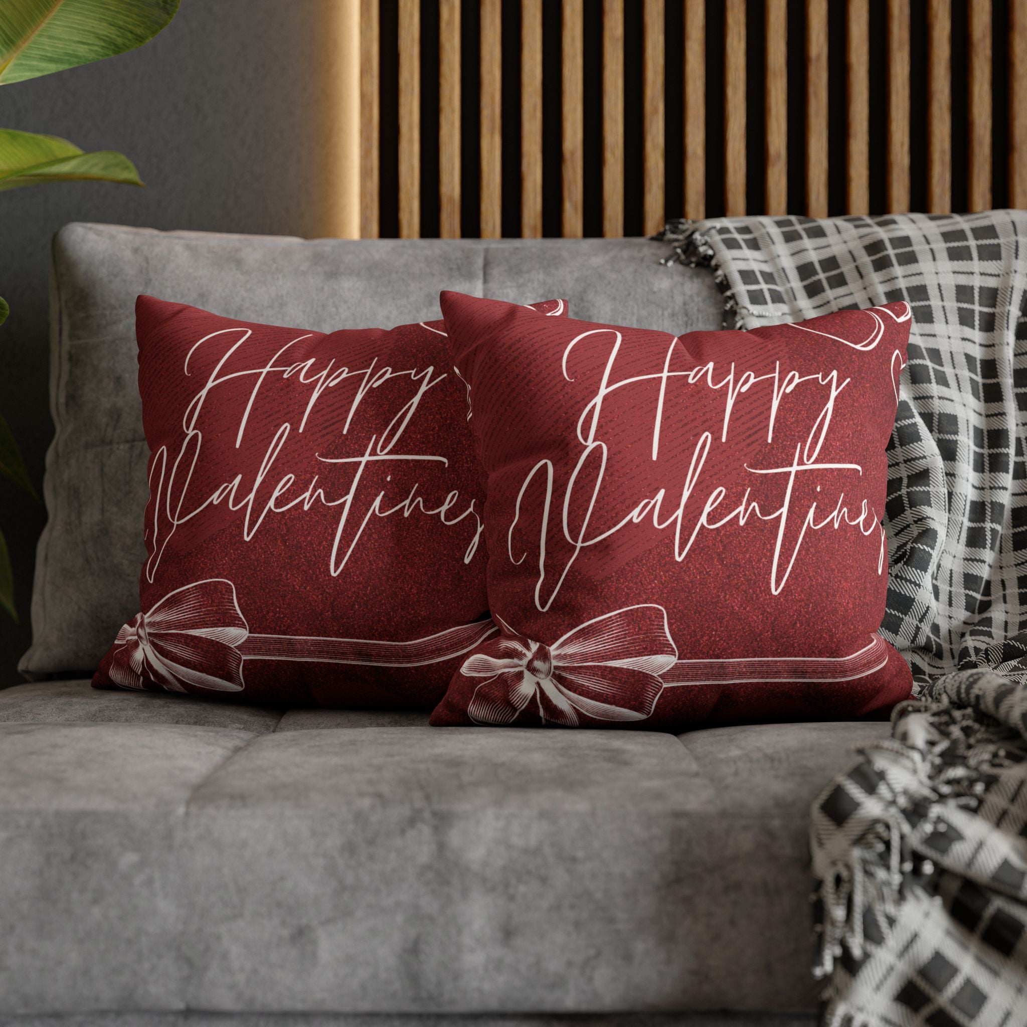 Square Pillowcase - Elegant Happy Valentines - Decorative Pillows Cushion Covers for Couch Chair Bedroom Valentines Decorative, Faux Suede, Home Decor