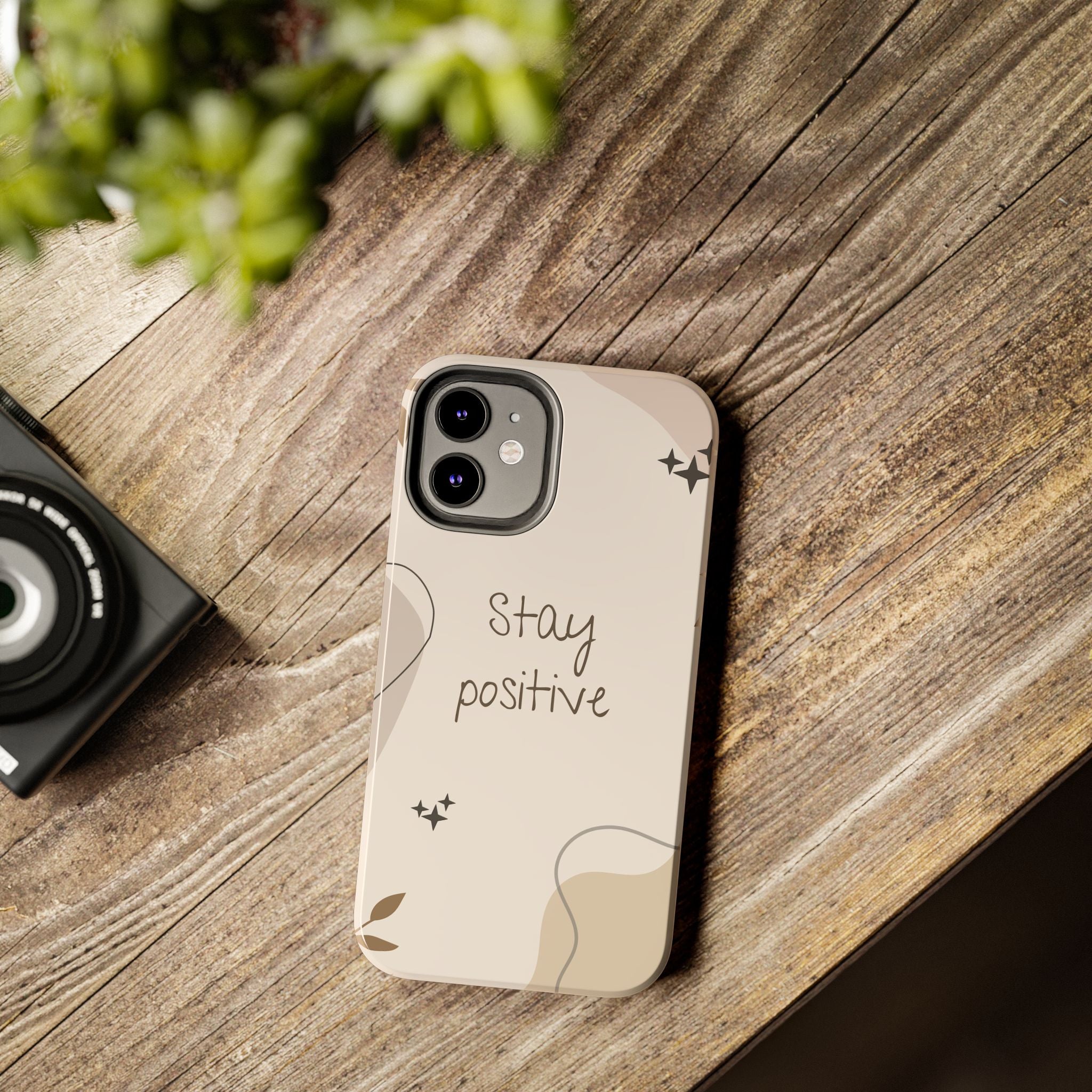 "Stay Positive" Cream Beige Aesthetic Design, Elegant Phone Cases, Stylish Phone Covers, Chic Phone Protectors, Fashionable Case for Her, Trendy Smartphone Accessories