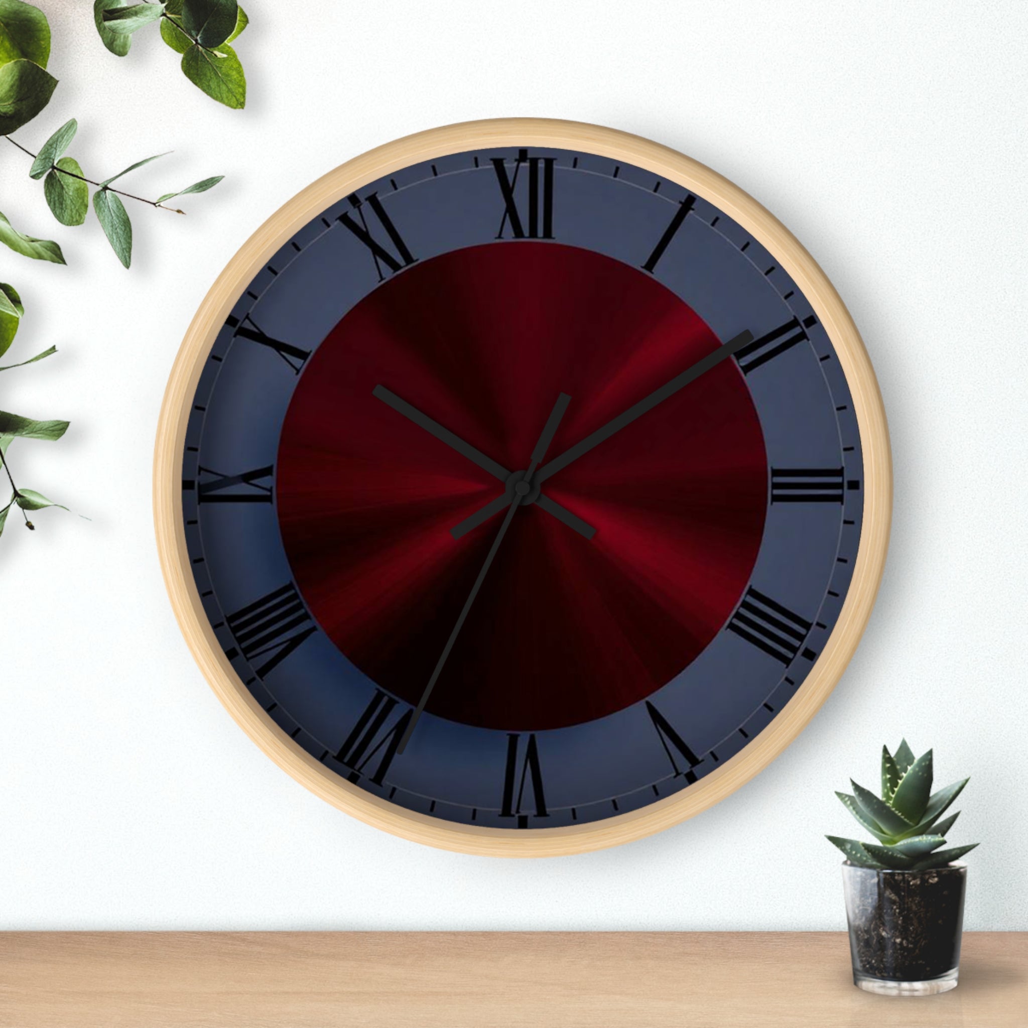 Burgundy and Deep Blue Design Elegant Wall Clock, Home Decor, Wall Art