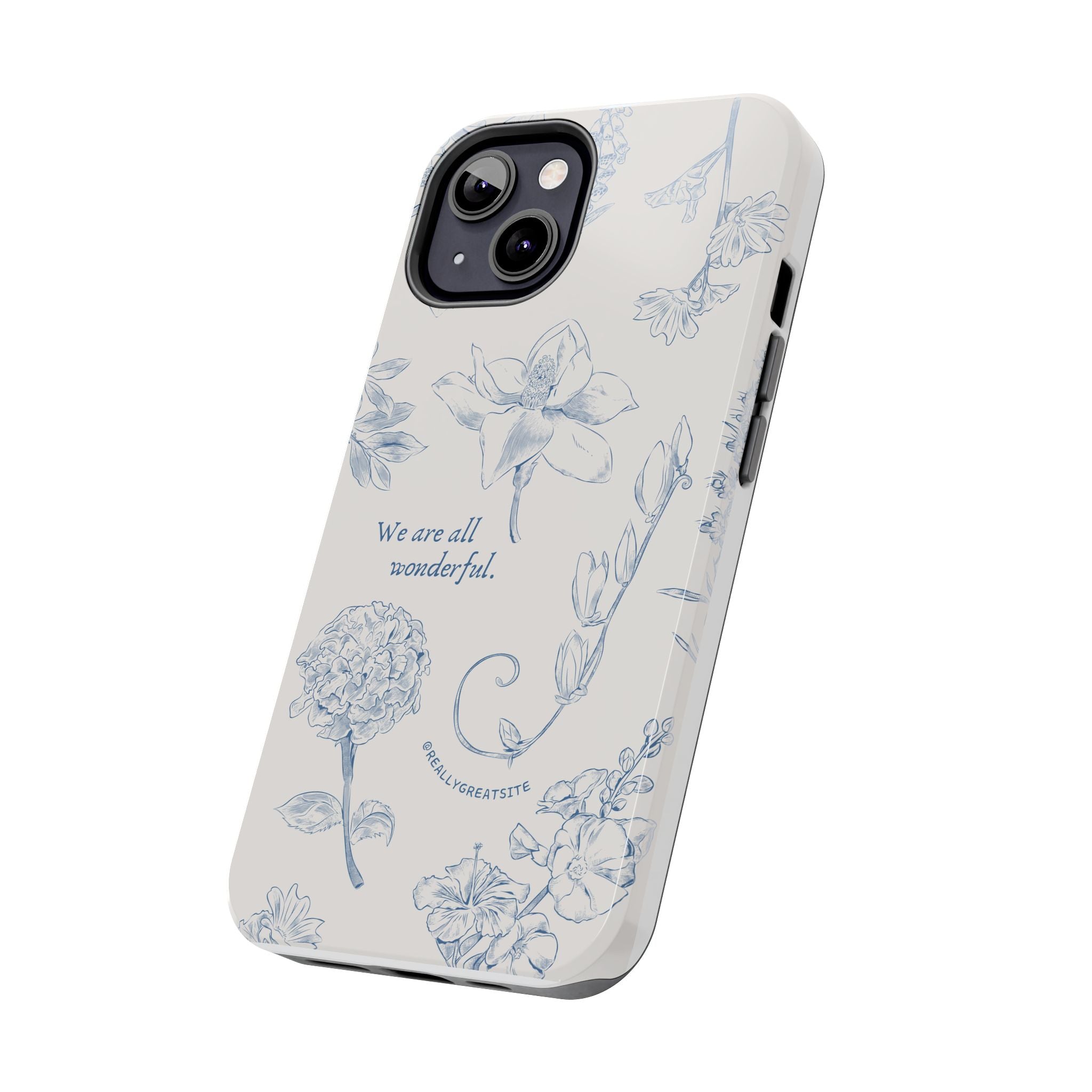 Dusty Blue Cream " We Are All Wonderfull", Elegant Phone Cases, Stylish Phone Covers, Chic Phone Protectors, Fashionable Case for Her, Trendy Smartphone Accessories