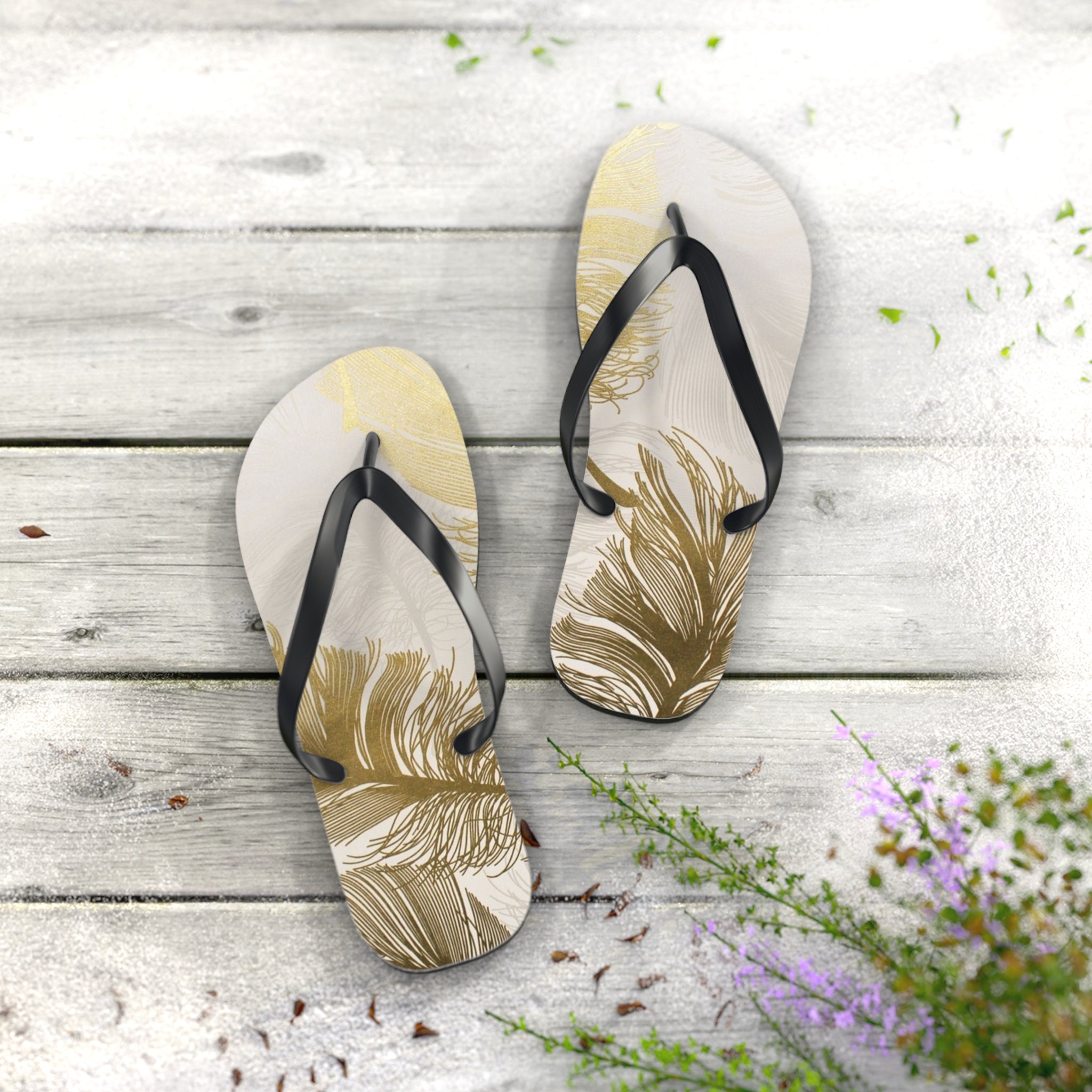 White and Gold Modern Design, Flip Flops for Women, Cute Designs, Everyday Use, Indoor Sleepers