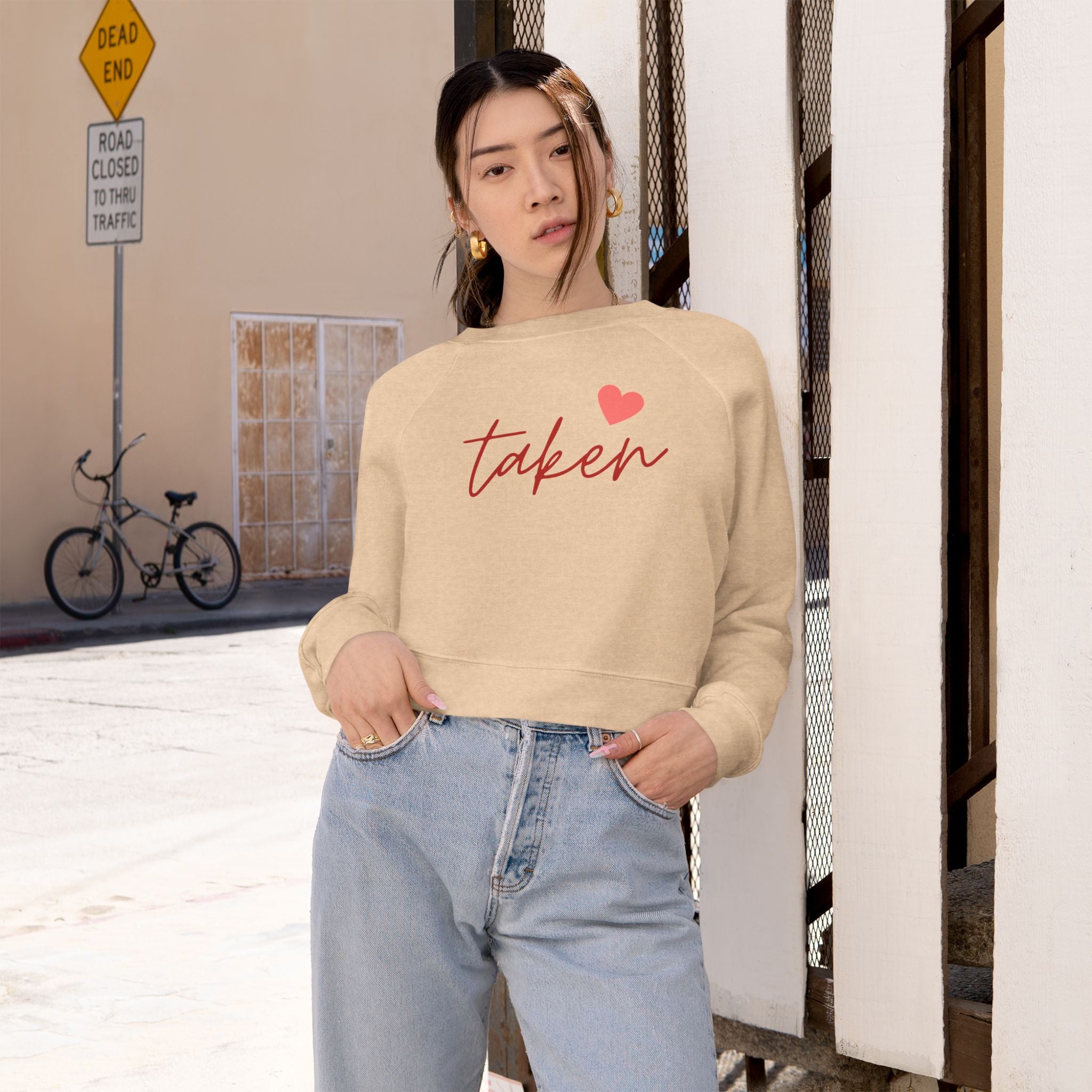 Taken Trendy Graphic Cropped Fleece Pullover, Valentines Gift for Her, Long Sleeve Women's Shirt, Casual Pullover Top, Graphic Shirt