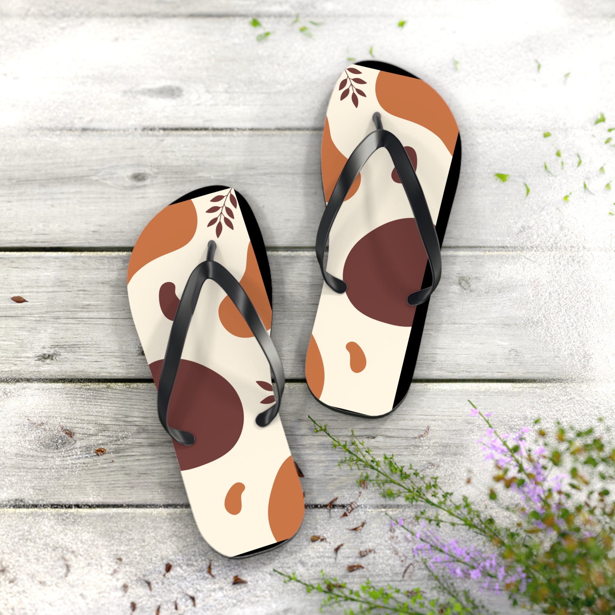 Beige and Brown Minimalist Design, Flip Flops for Women, Cute Designs, Everyday Use, Indoor Sleepers