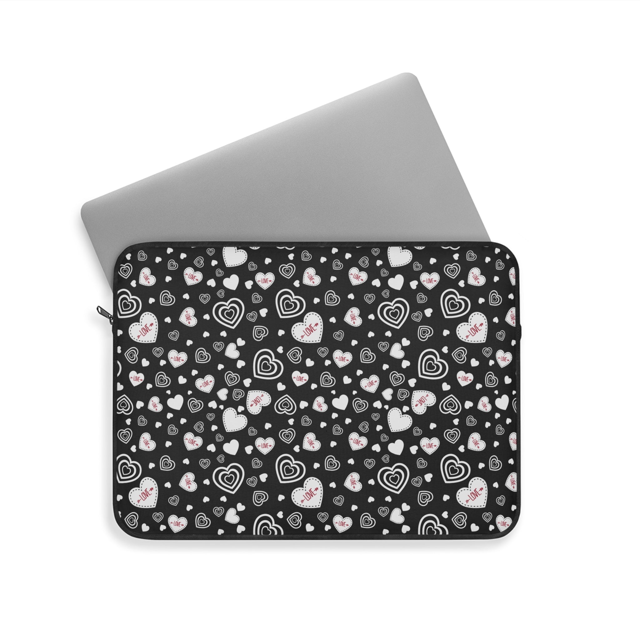 Black Valentine Love Laptop Carrying Case, Computer Sleeve | Patchwork Cottage, Laptop Sleeve - Valentine's Day Gift