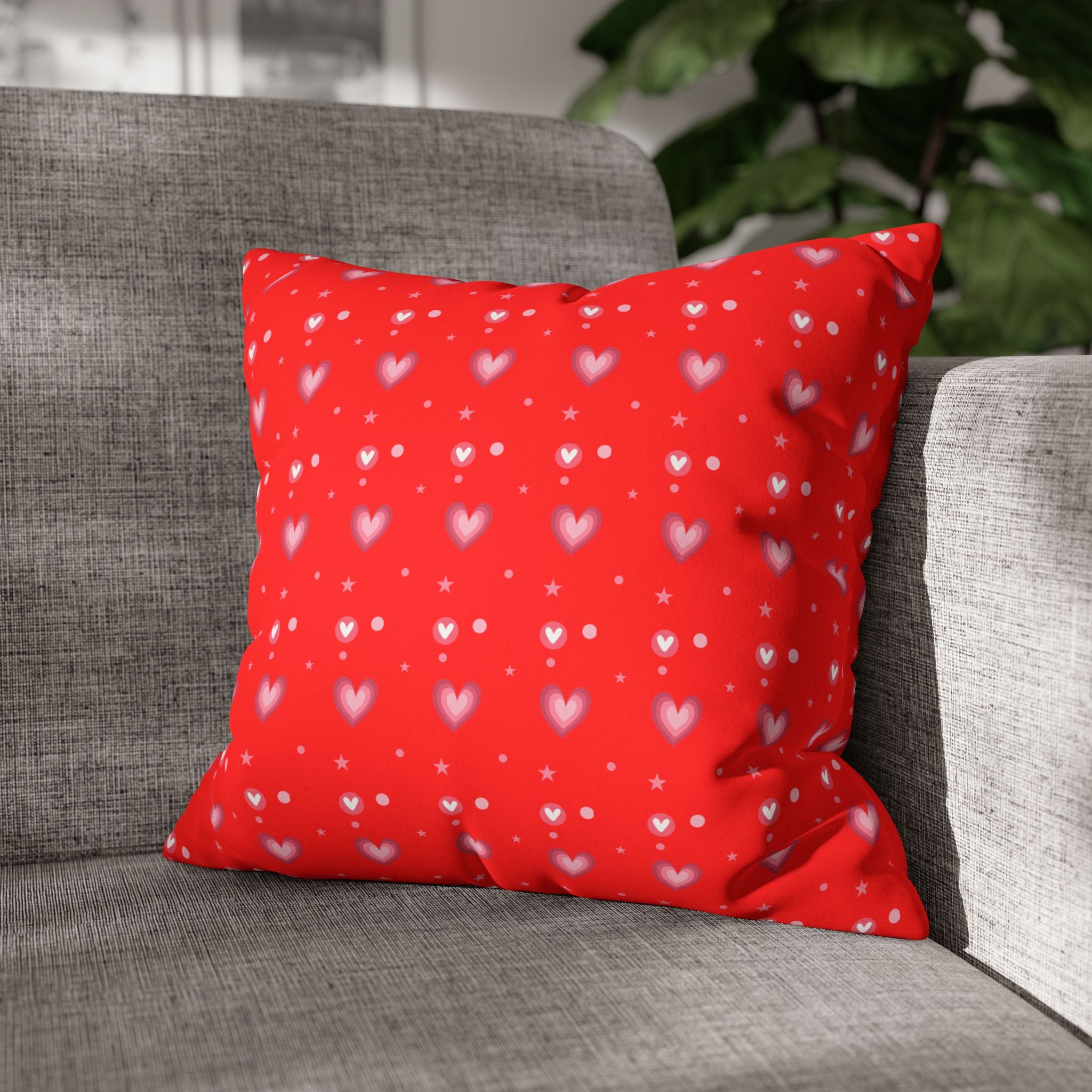 Square Pillowcase - Hearts Valentines - Decorative Pillows Cushion Covers for Couch Chair Bedroom Valentines Decorative, Faux Suede, Home Decor