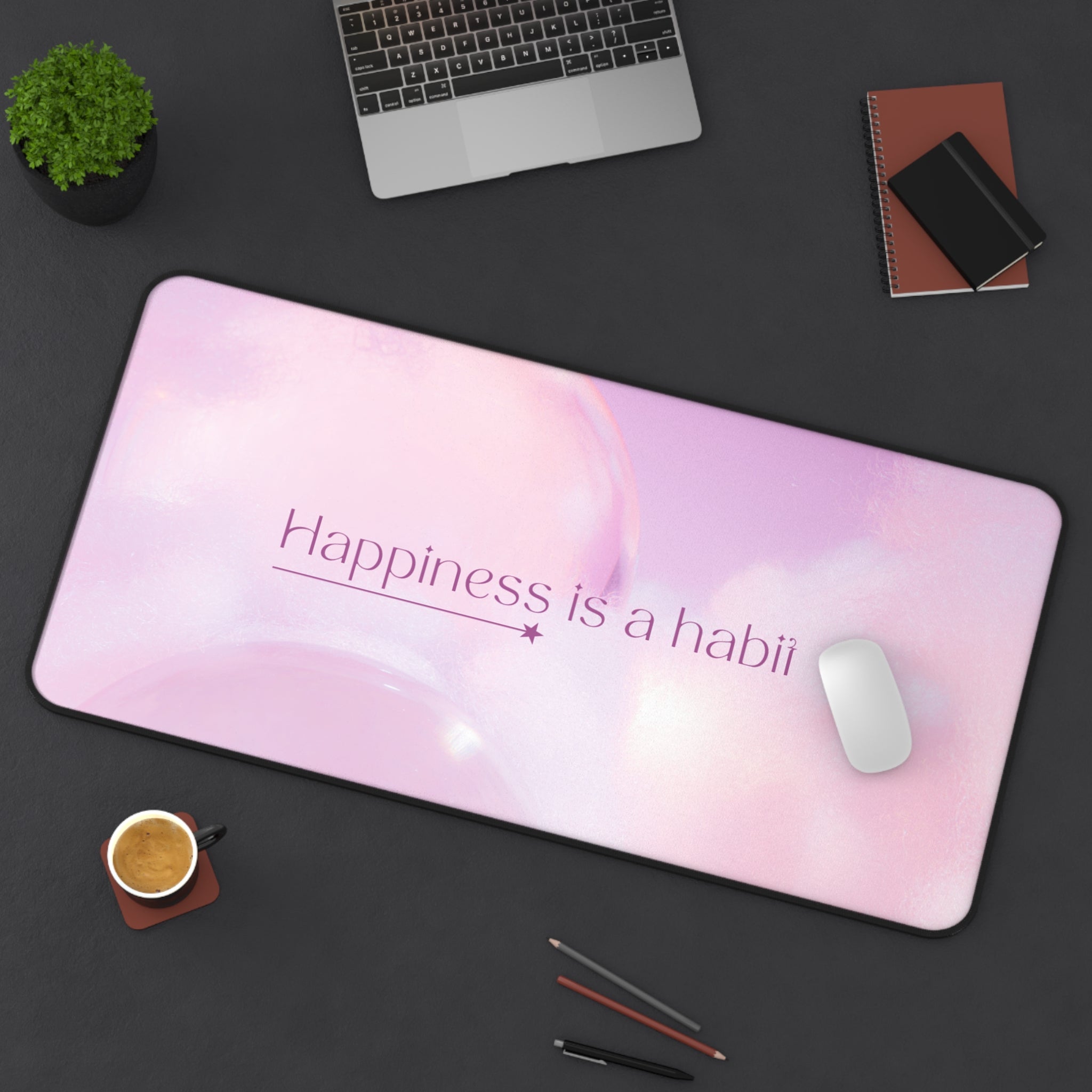 Happiness, Valentines Gift, Mouse Pad, Desk Matt for Desktop, Cute Desk Pad Mat, XXL Large Mouse Pad for Desk, Anti-Slip Big Mousepad with Stitched Edges, Keyboard Pad Mouse Mat for Computer