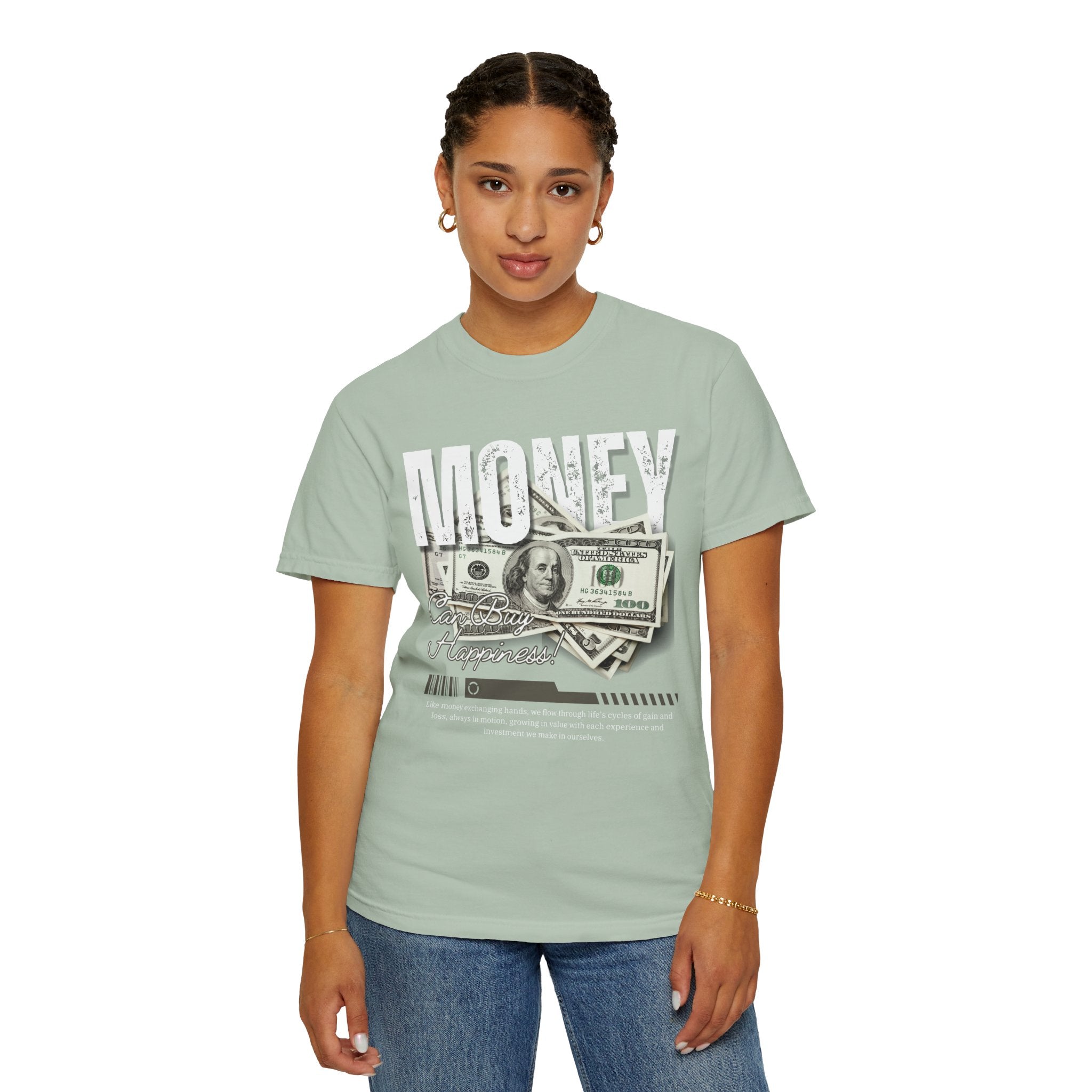 Money Can Buy Happiness, Graphic Design Unisex T-shirt, Casual Cotton Outwear, Gift for Him- Gift for Her, Stylish Tee, Cool Shirt, Trendy Apparel, Comfortable Top,