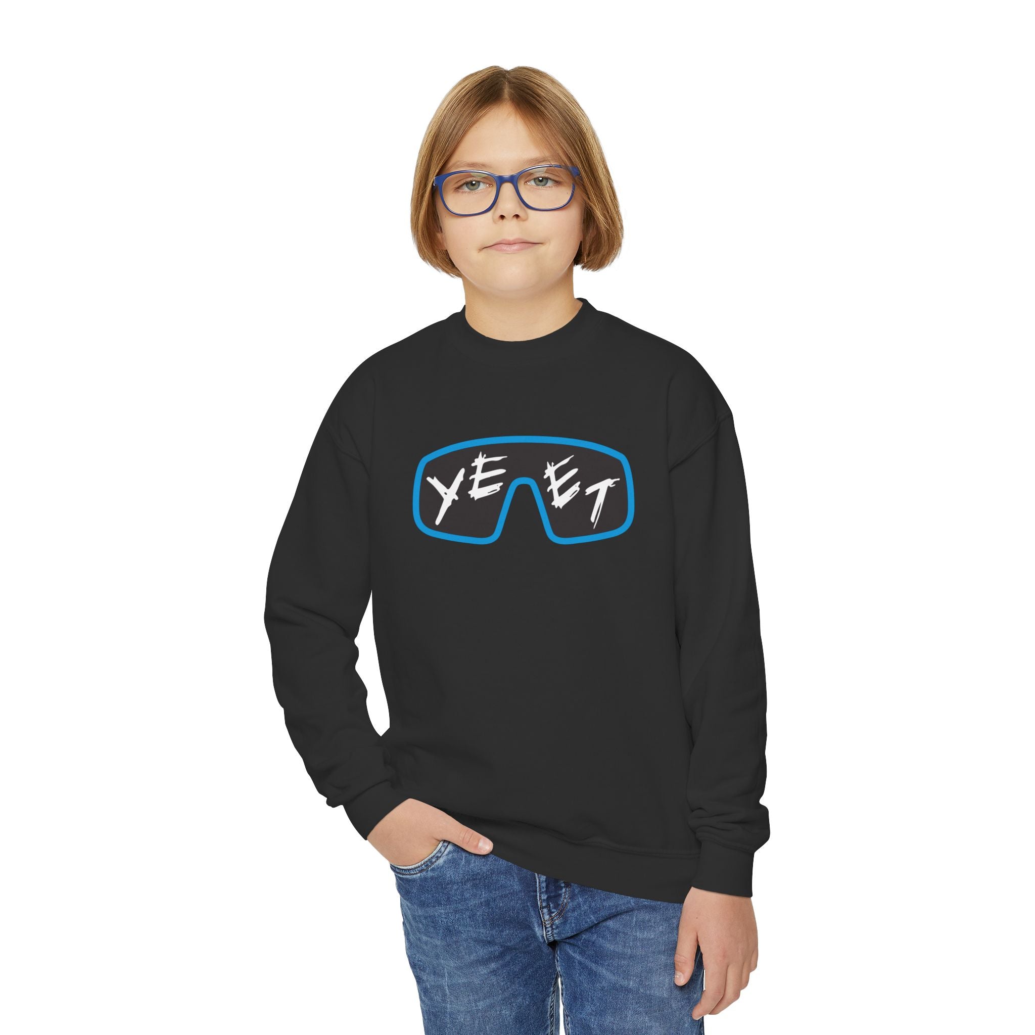 Yeet Glasses Design, Youth Sports Fan Crewneck Sweatshirt for Kids, Perfect Gift for Kids, Unisex Sweatshirt, Casual Outwear