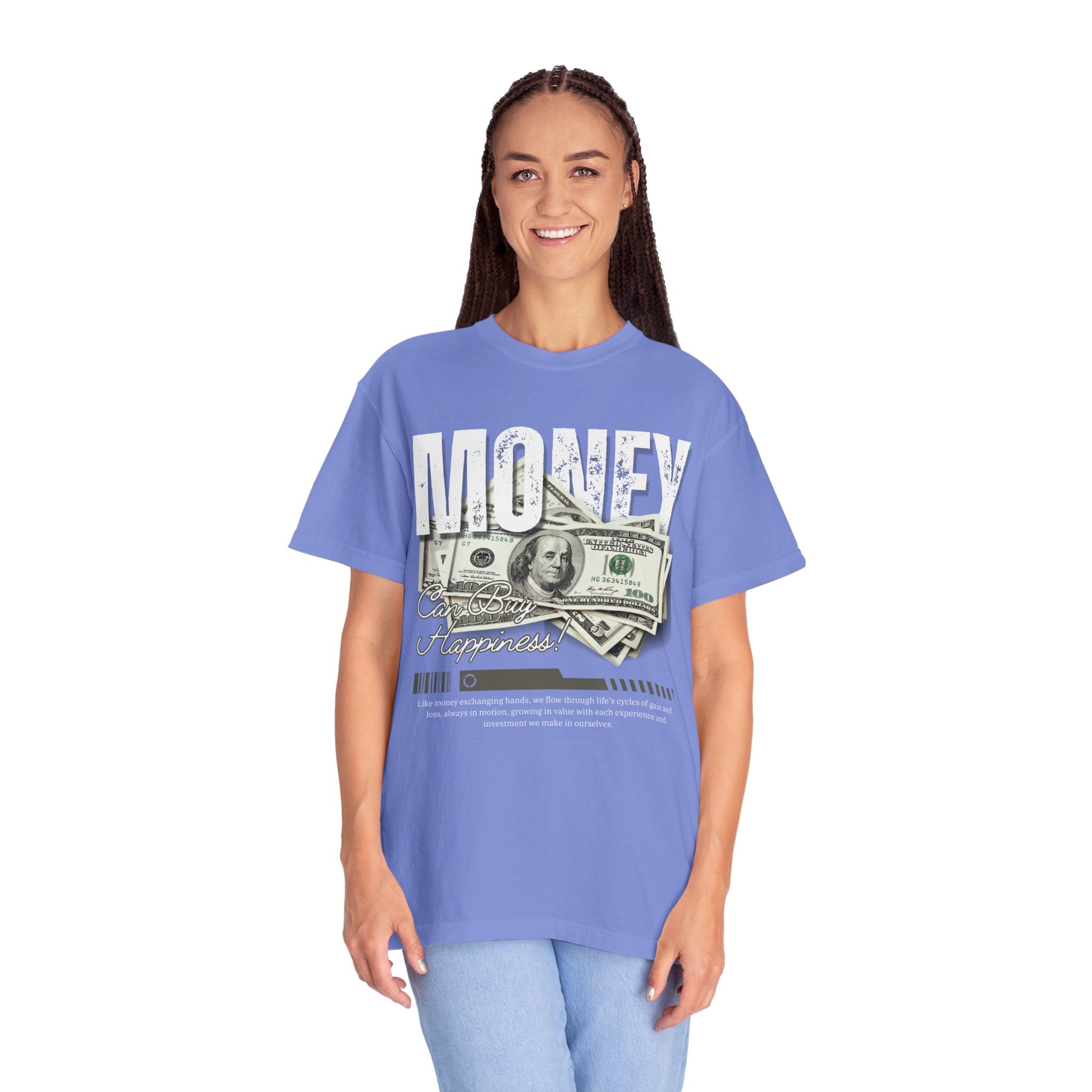 Money Can Buy Happiness, Graphic Design Unisex T-shirt, Casual Cotton Outwear, Gift for Him- Gift for Her, Stylish Tee, Cool Shirt, Trendy Apparel, Comfortable Top,