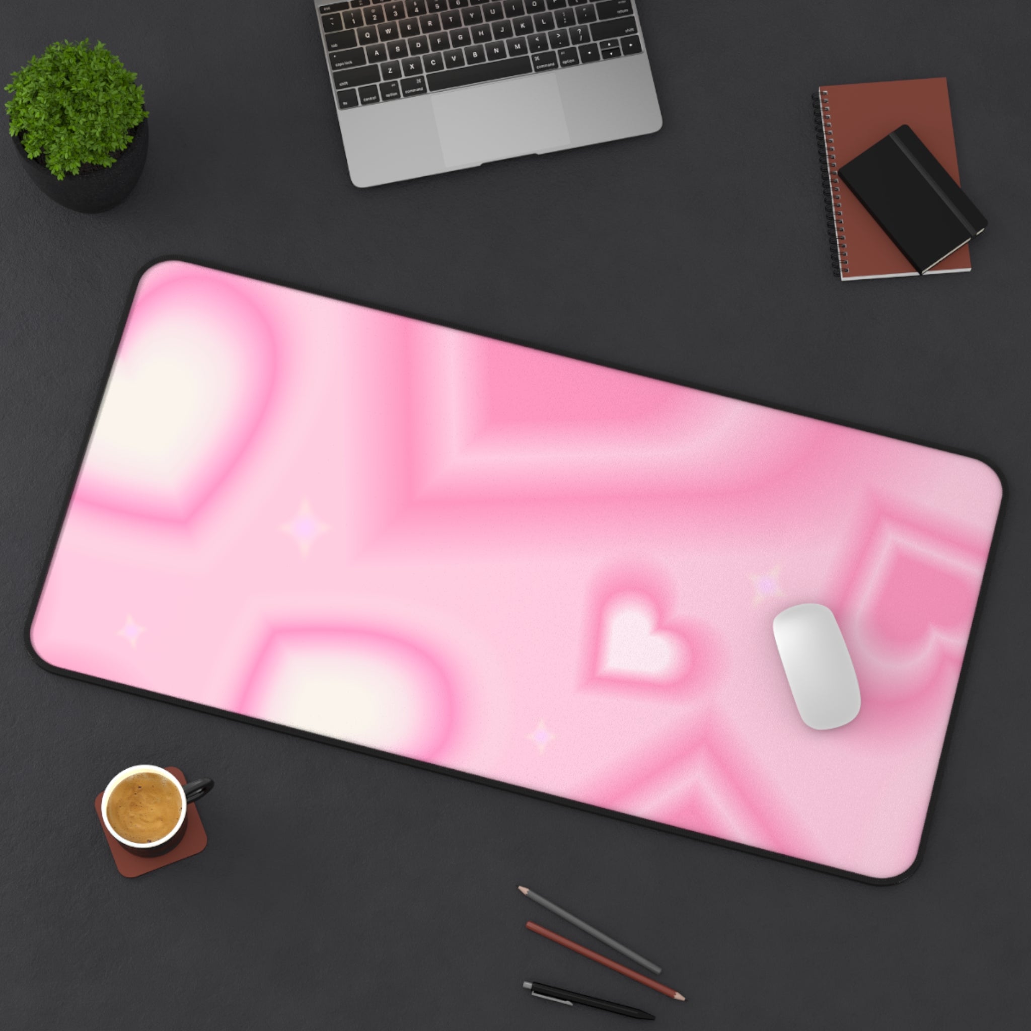 Pink Gradient Hearts Pattern, Valentines Gift, Mouse Pad, Desk Matt for Desktop, Cute Desk Pad Mat, XXL Large Mouse Pad for Desk, Anti-Slip Big Mousepad with Stitched Edges, Keyboard Pad Mouse Mat for Computer