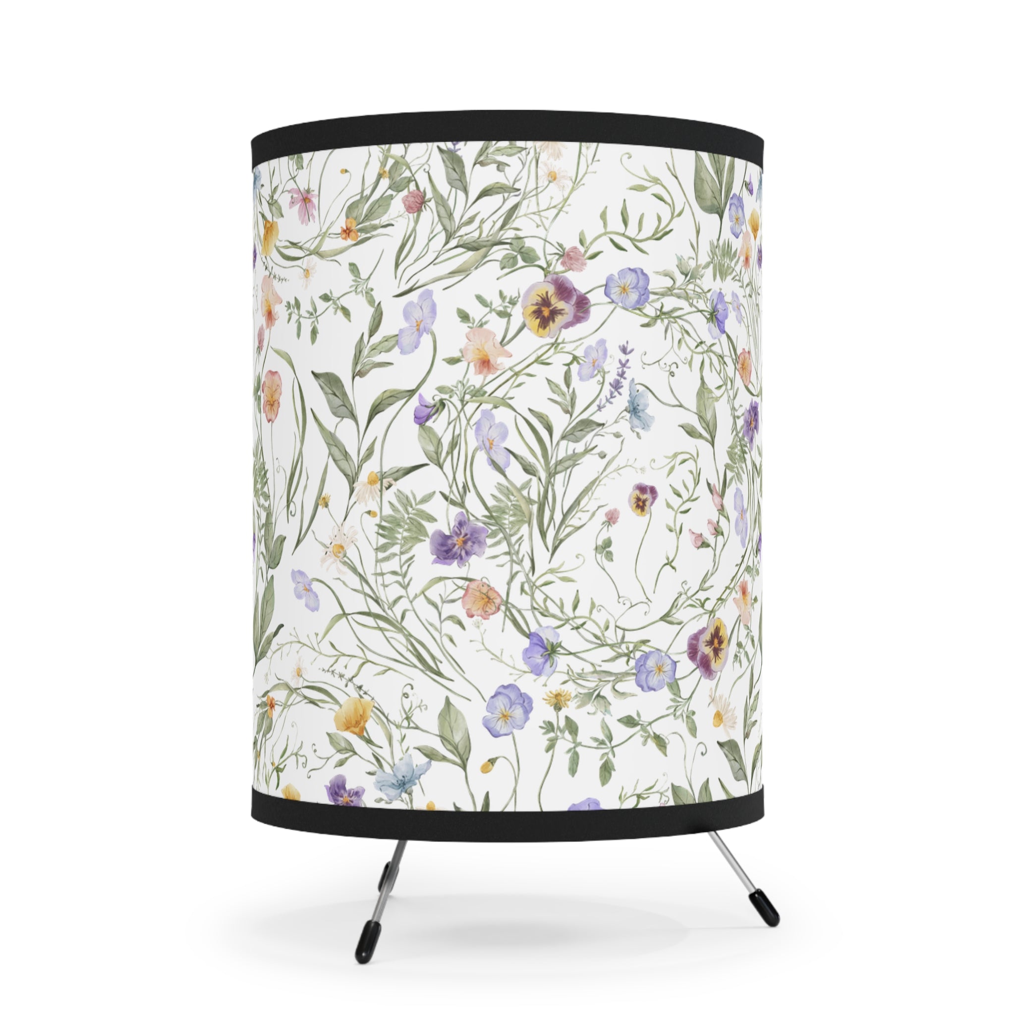 Purple White Illustrated Floral Lamp, Desk Lamp for Bedroom, Living Room, Modern Style, Floral Bedside Lamp, Home Decor