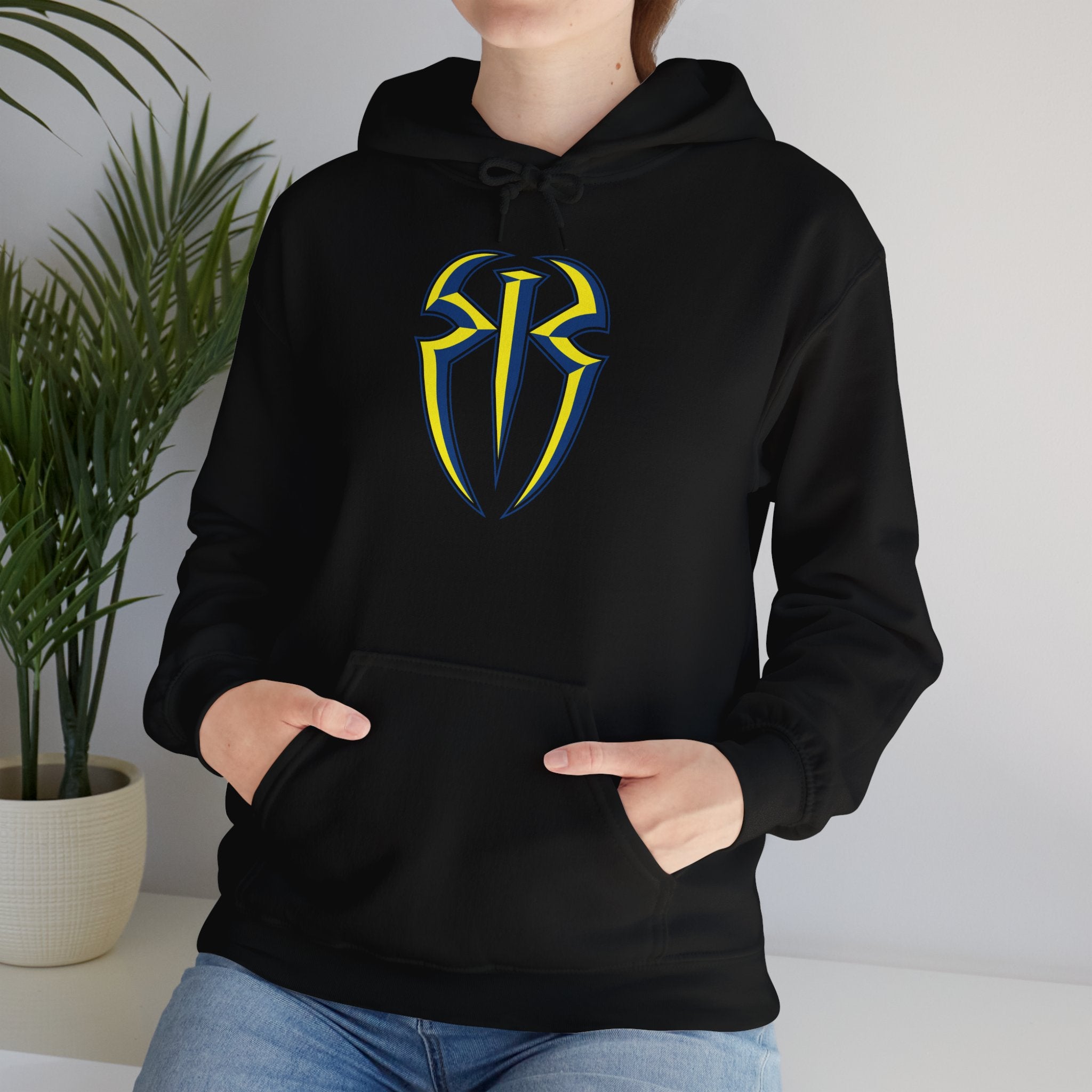 Roman Reigns Blue-Yellow Design Hoodies, Gift for Her - Gift for Him, Sports Fan Wrestling Unisex Hooded Sweatshirt, Casual Outwear