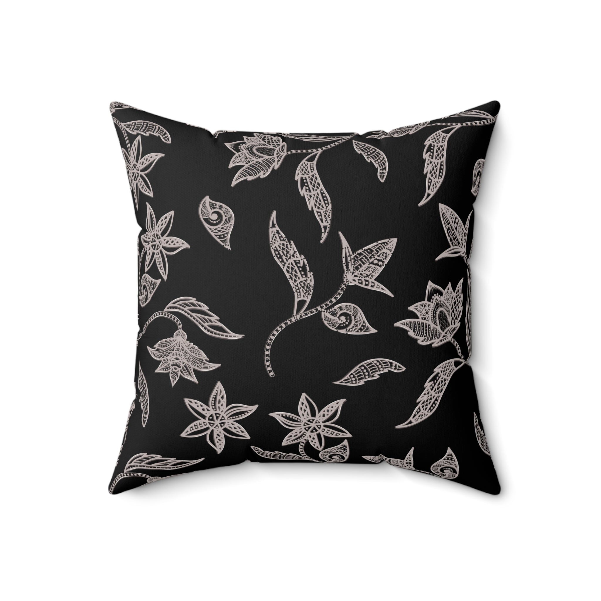 Black and White Minimalist Nature Batik Pattern Print Pillow Covers, Decorative Couch Sofa Accent Pillows, Living Room Spun Polyester Square Pillow