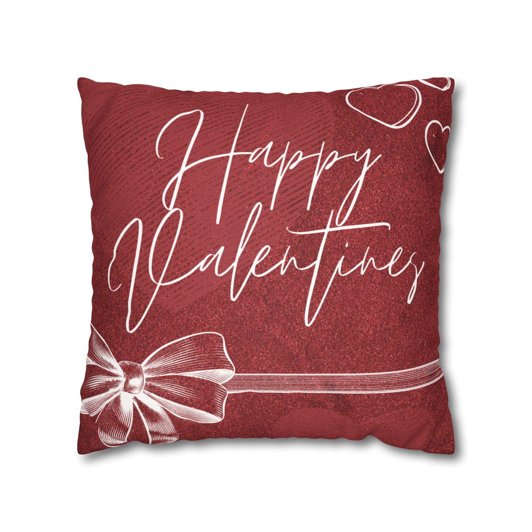 Square Pillowcase - Elegant Happy Valentines - Decorative Pillows Cushion Covers for Couch Chair Bedroom Valentines Decorative, Faux Suede, Home Decor