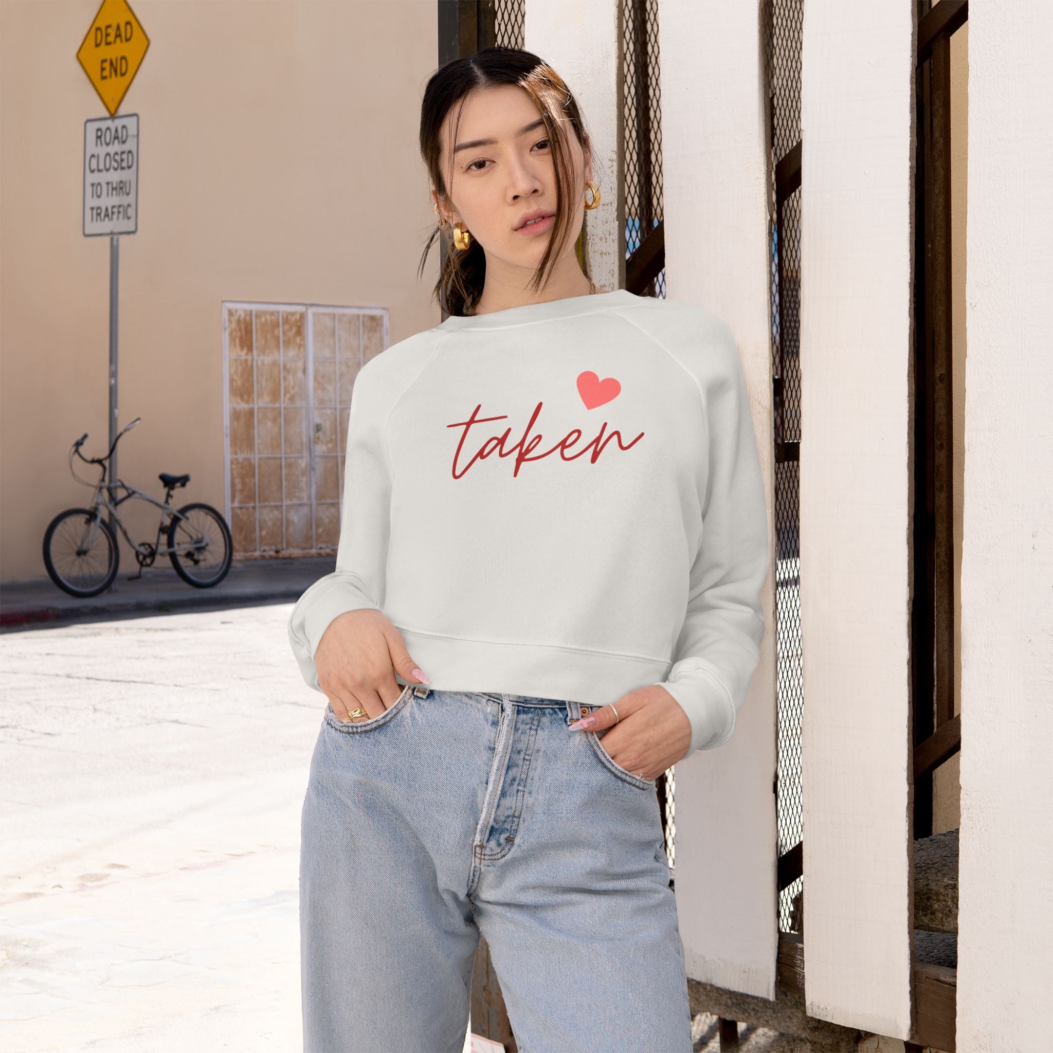 Taken Trendy Graphic Cropped Fleece Pullover, Valentines Gift for Her, Long Sleeve Women's Shirt, Casual Pullover Top, Graphic Shirt