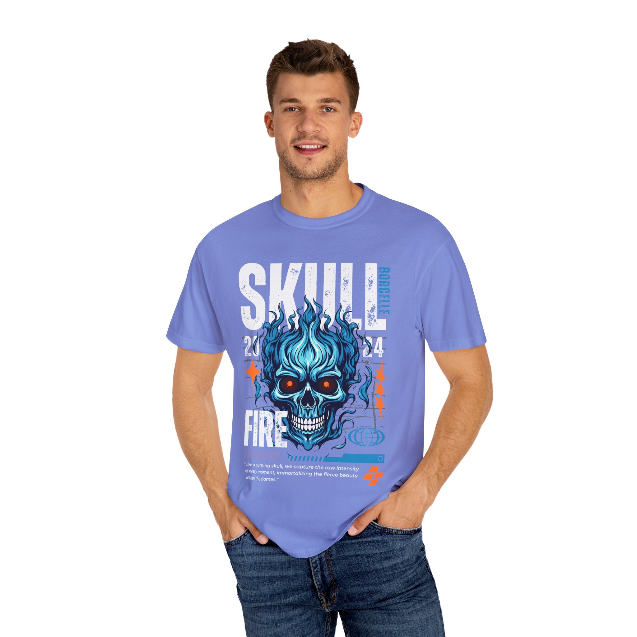 Skull Fire, Graphic Design Unisex T-shirt, Casual Cotton Outwear, Gift for Him- Gift for Her, Stylish Tee, Cool Shirt, Trendy Apparel, Comfortable Top,