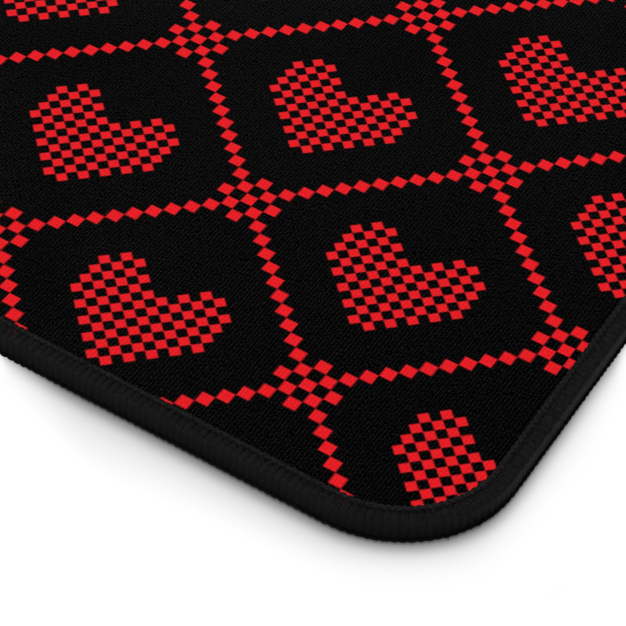 Black Red Pixel Heart Pattern, Valentines Gift, Mouse Pad, Desk Matt for Desktop, Cute Desk Pad Mat, XXL Large Mouse Pad for Desk, Anti-Slip Big Mousepad with Stitched Edges, Keyboard Pad Mouse Mat for Computer