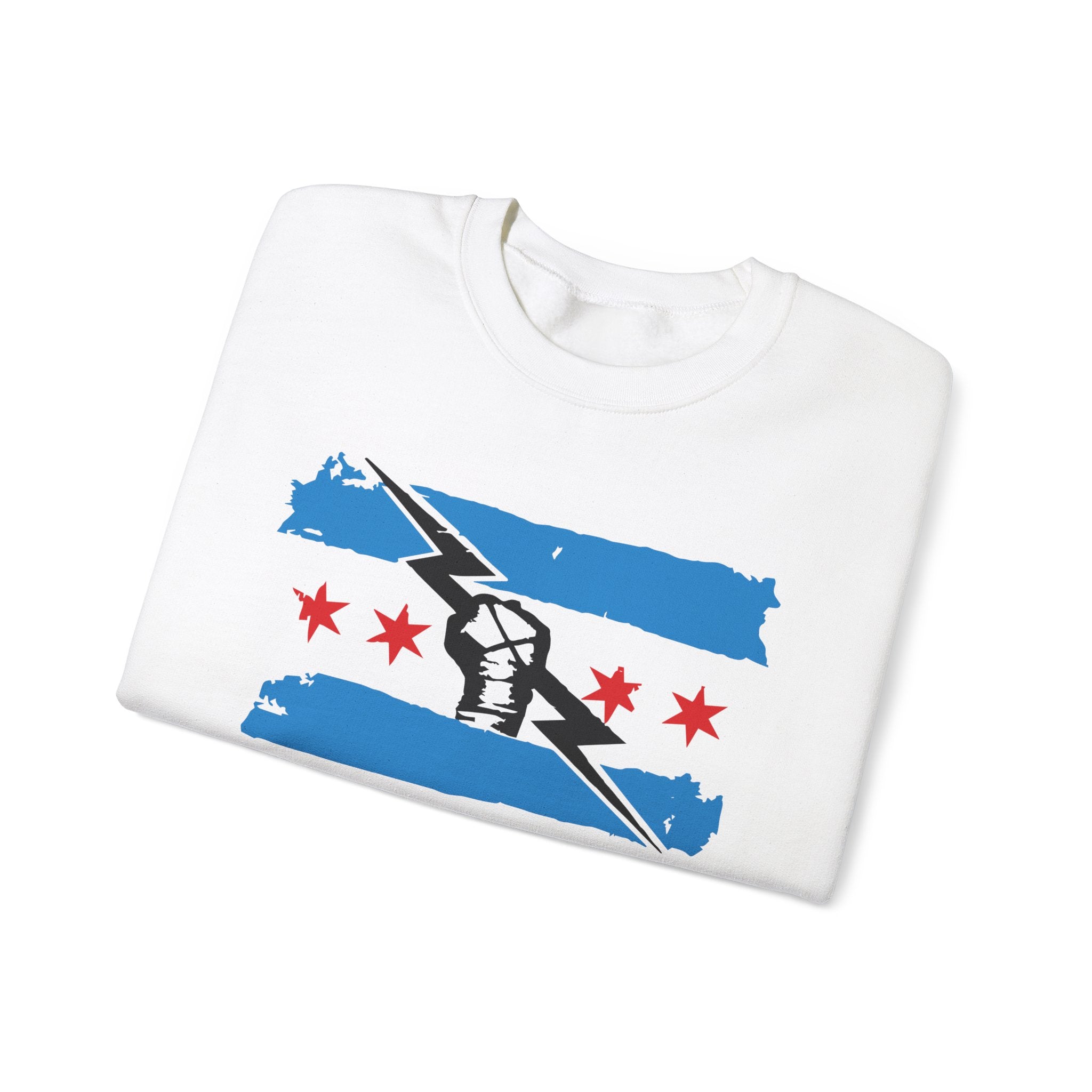 Chicago Flag Black Fist Design Sweatshirt, Wrestling Fan Unisex Sweatshirt - Gift for Him or Her, Casual Outwear, Heavy Blend Crewneck Sweatshirt