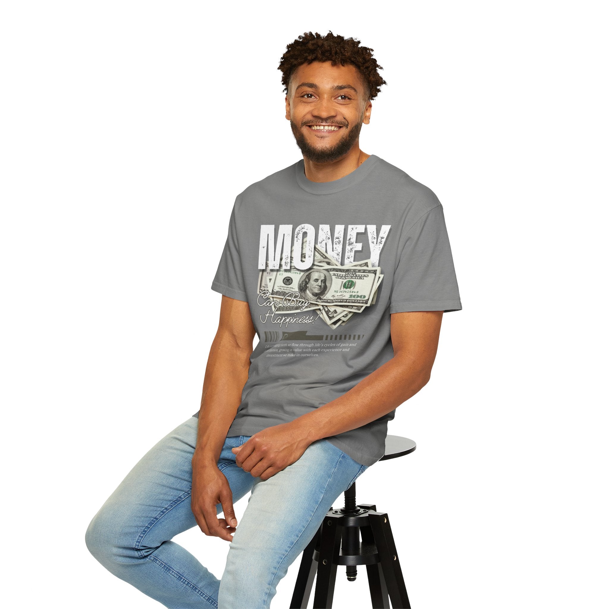 Money Can Buy Happiness, Graphic Design Unisex T-shirt, Casual Cotton Outwear, Gift for Him- Gift for Her, Stylish Tee, Cool Shirt, Trendy Apparel, Comfortable Top,