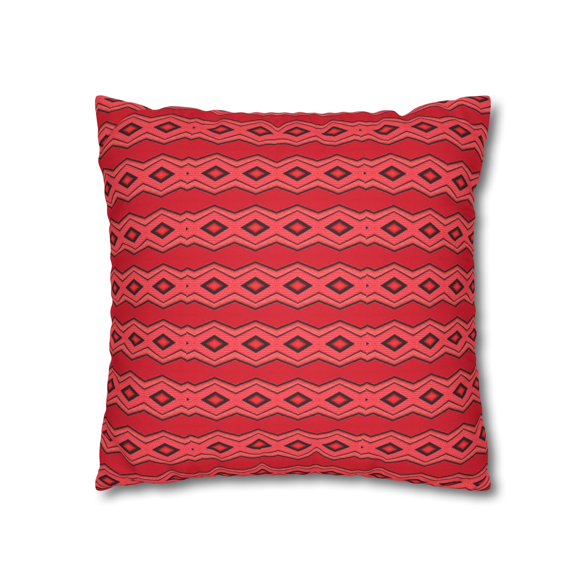 Square Pillowcase - Red Vintage Pattern - Decorative Pillows Cushion Covers for Couch Chair Bedroom Valentines Decorative, Faux Suede, Home Decor