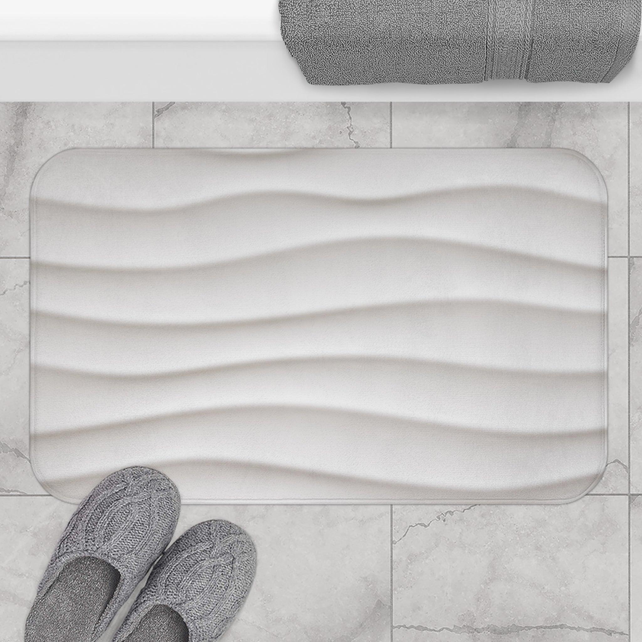 Sand White Memory Foam Microfiber Bath Mat - Extra Soft Non-Slip Plush Rug, Machine Washable, Bathroom Floor, Tub & Shower