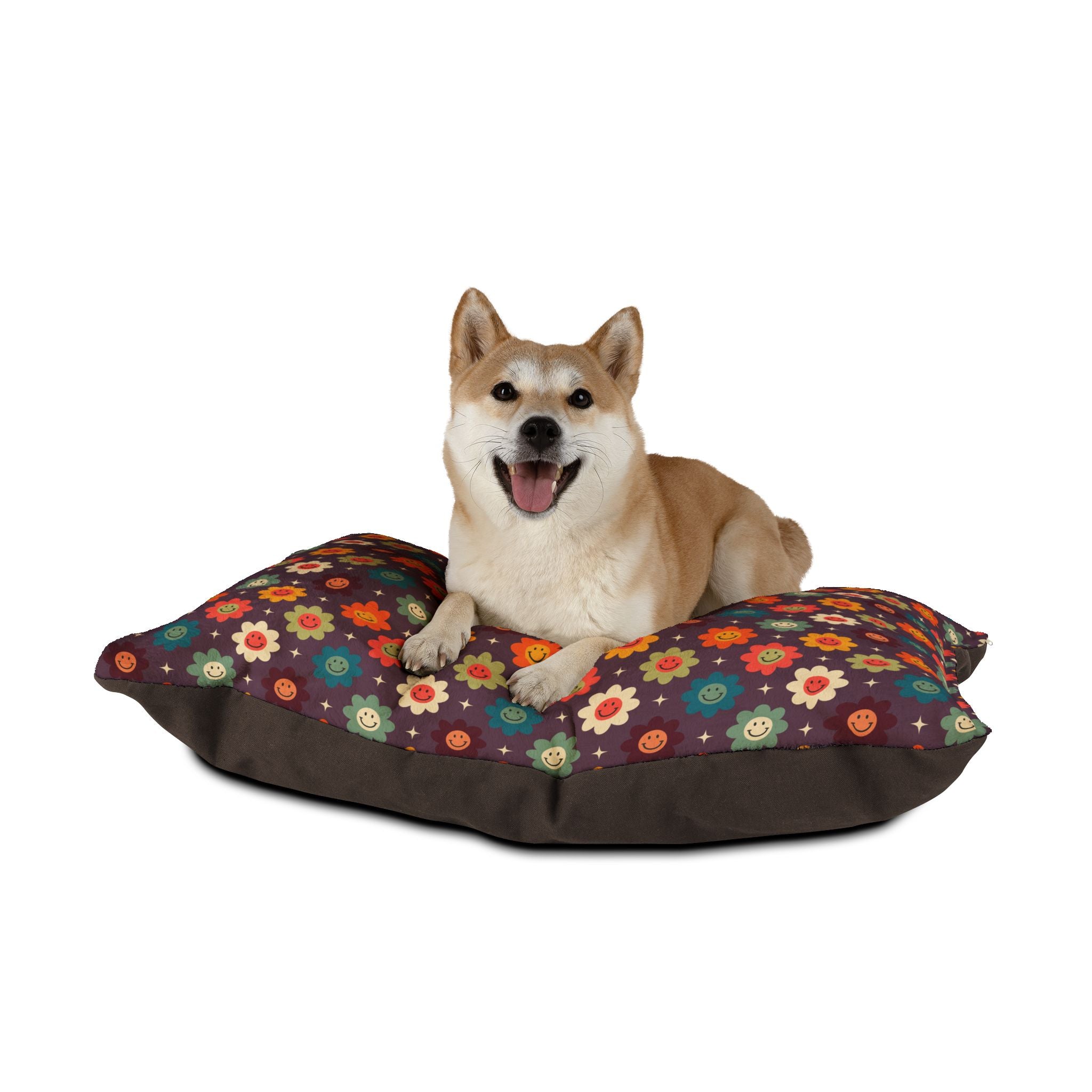 Purple and Colorful Retro Floral Pet Bed - Cat and Dog Bed, Anti-Anxiety Pet Bed, Calming Dog Bed for Puppy, Cozy Cat Bed, Fluffy Dog Beds, Washable Puppy Bed for Indoor Pets