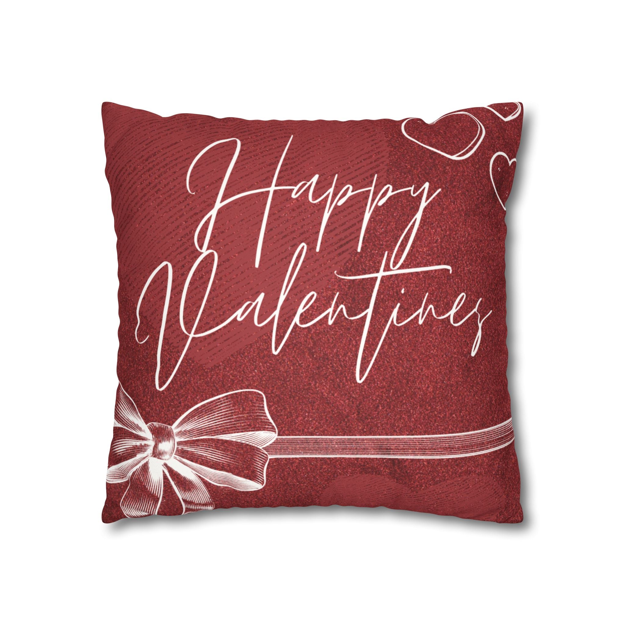 Square Pillowcase - Elegant Happy Valentines - Decorative Pillows Cushion Covers for Couch Chair Bedroom Valentines Decorative, Faux Suede, Home Decor