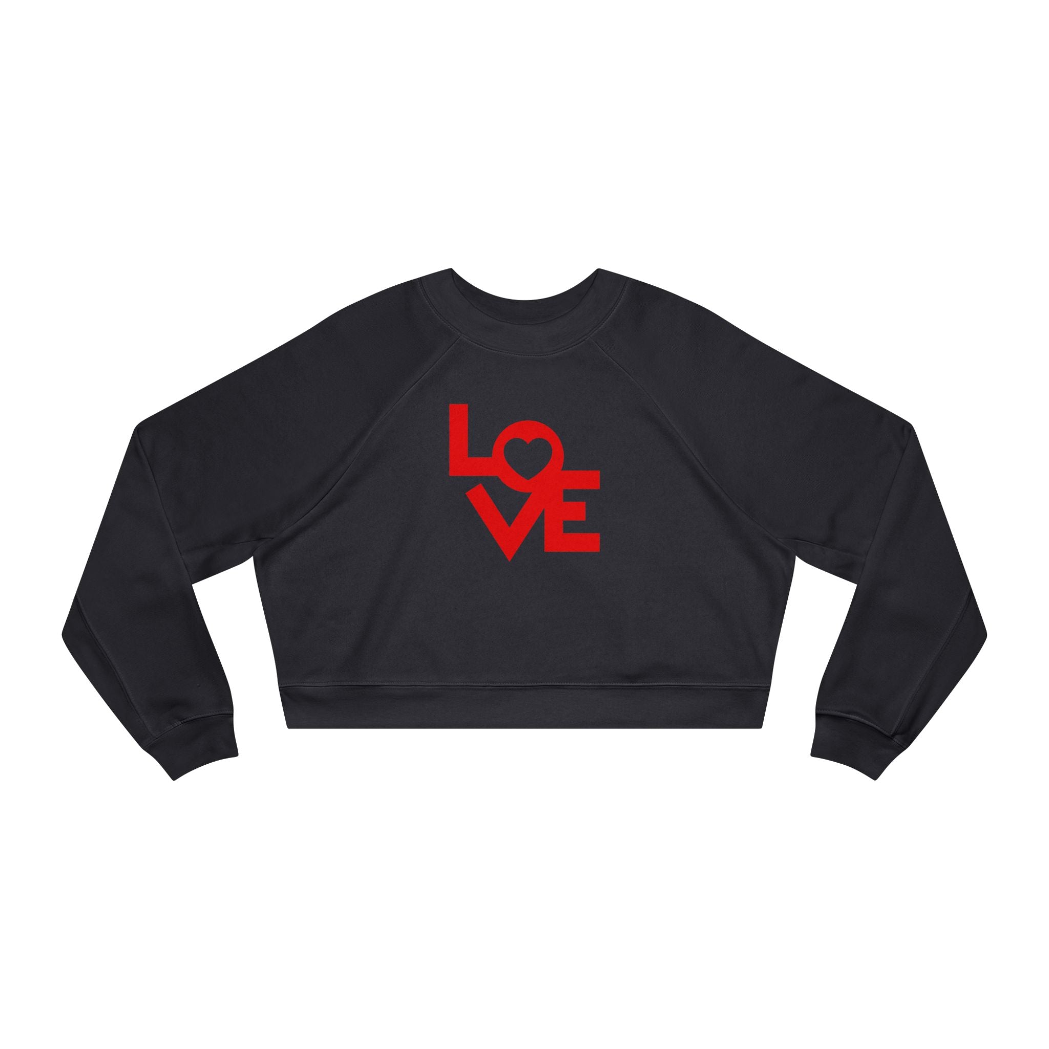 LOVE Graphic Cropped Fleece Pullover, Valentines Gift for Her, Long Sleeve Women's Shirt, Casual Pullover Top, Graphic Shirt Valentines