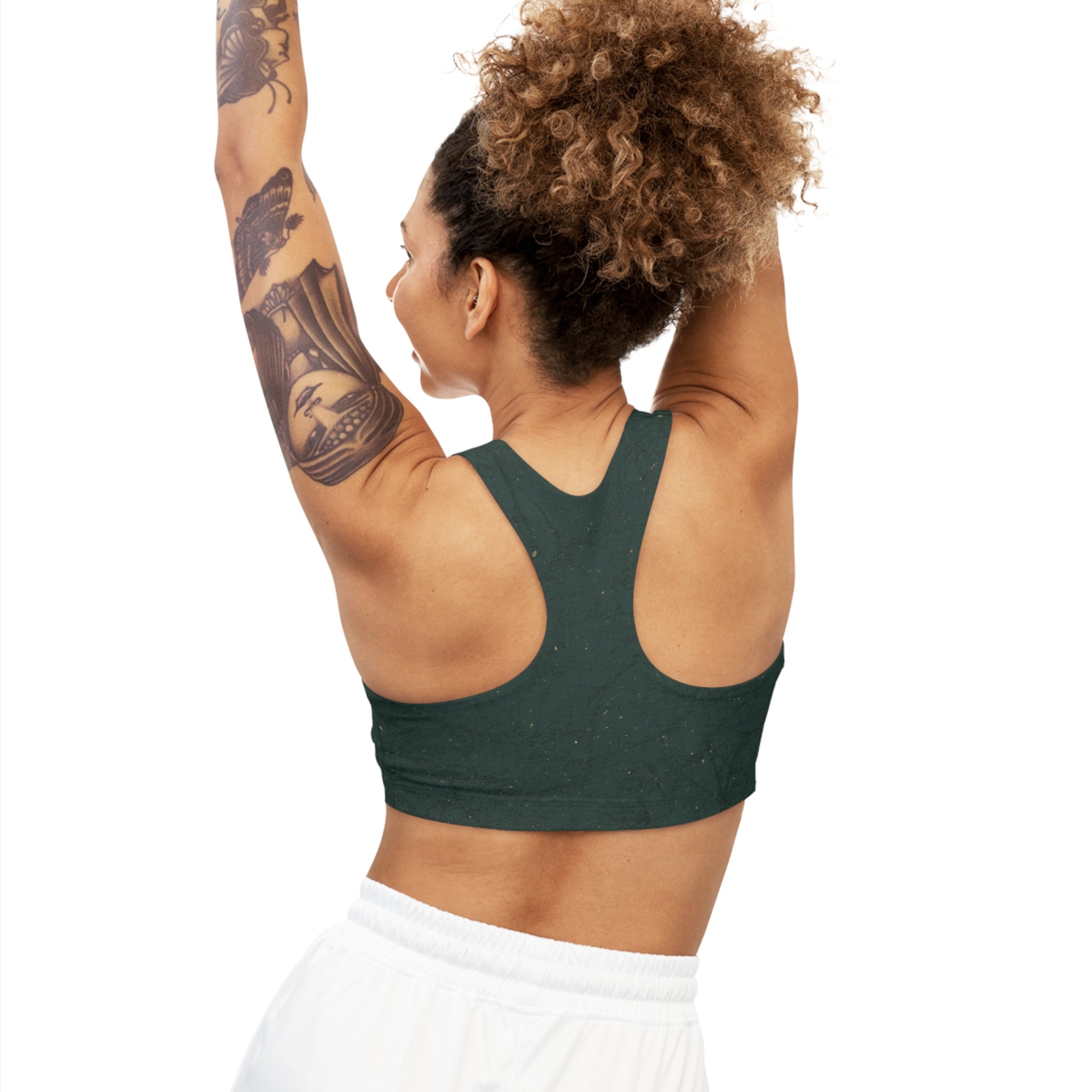 Green White Seamless, Racerback Sports Bra for Women - High Impact Workout Crop Tank Top