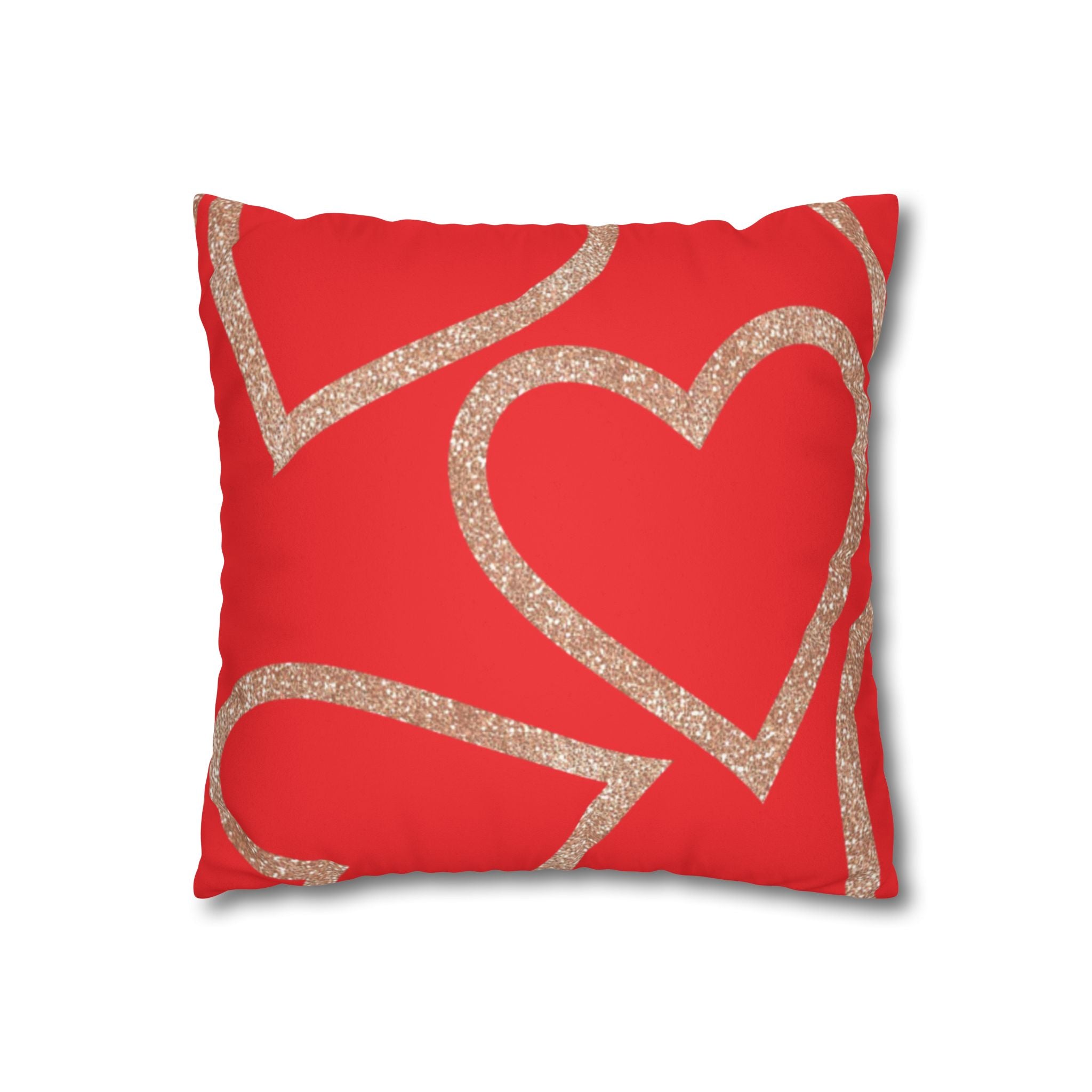 Square Pillowcase - Elegant Red Heart Love - Decorative Pillows Cushion Covers for Couch Chair Bedroom Valentines Decorative, Faux Suede, Home Decor