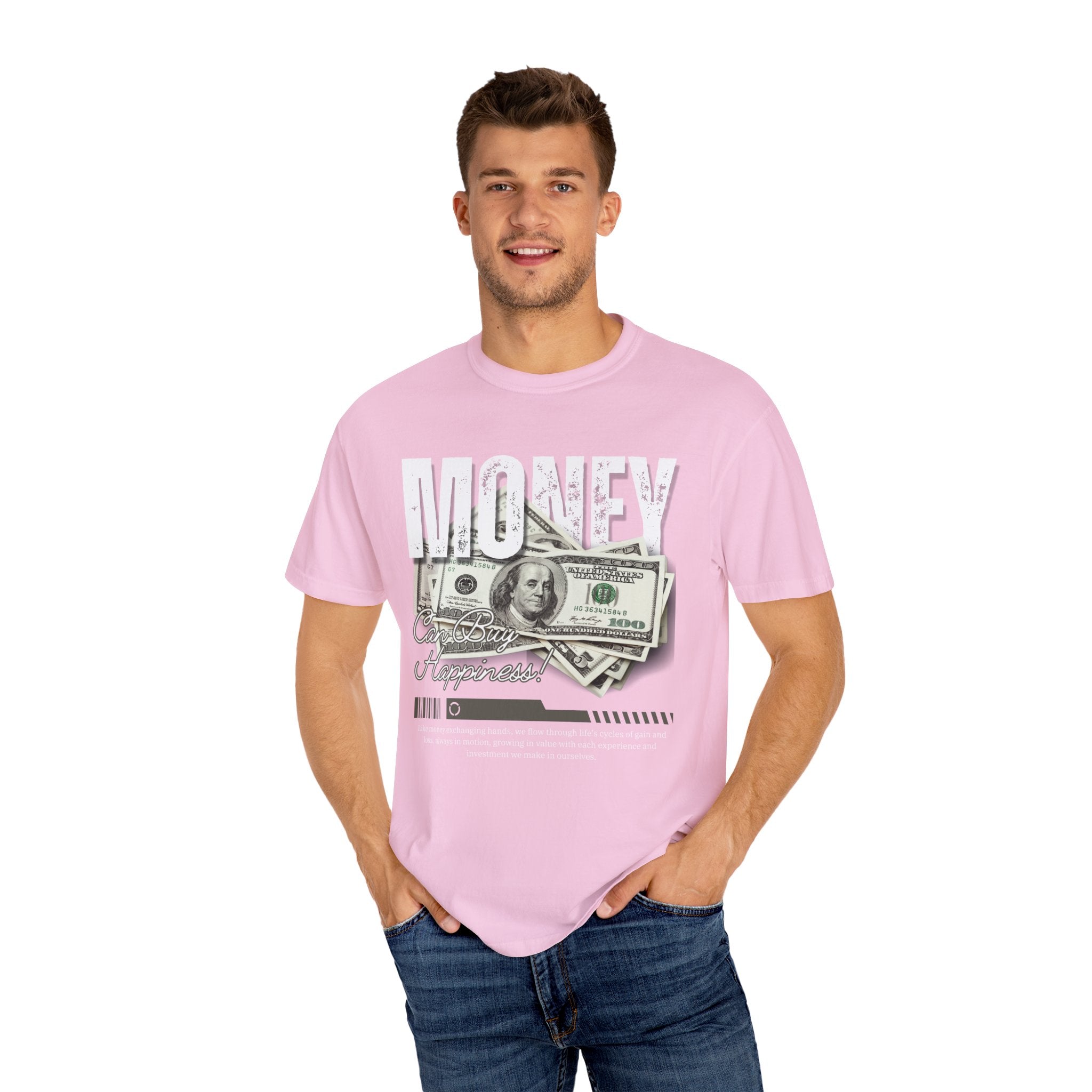 Money Can Buy Happiness, Graphic Design Unisex T-shirt, Casual Cotton Outwear, Gift for Him- Gift for Her, Stylish Tee, Cool Shirt, Trendy Apparel, Comfortable Top,